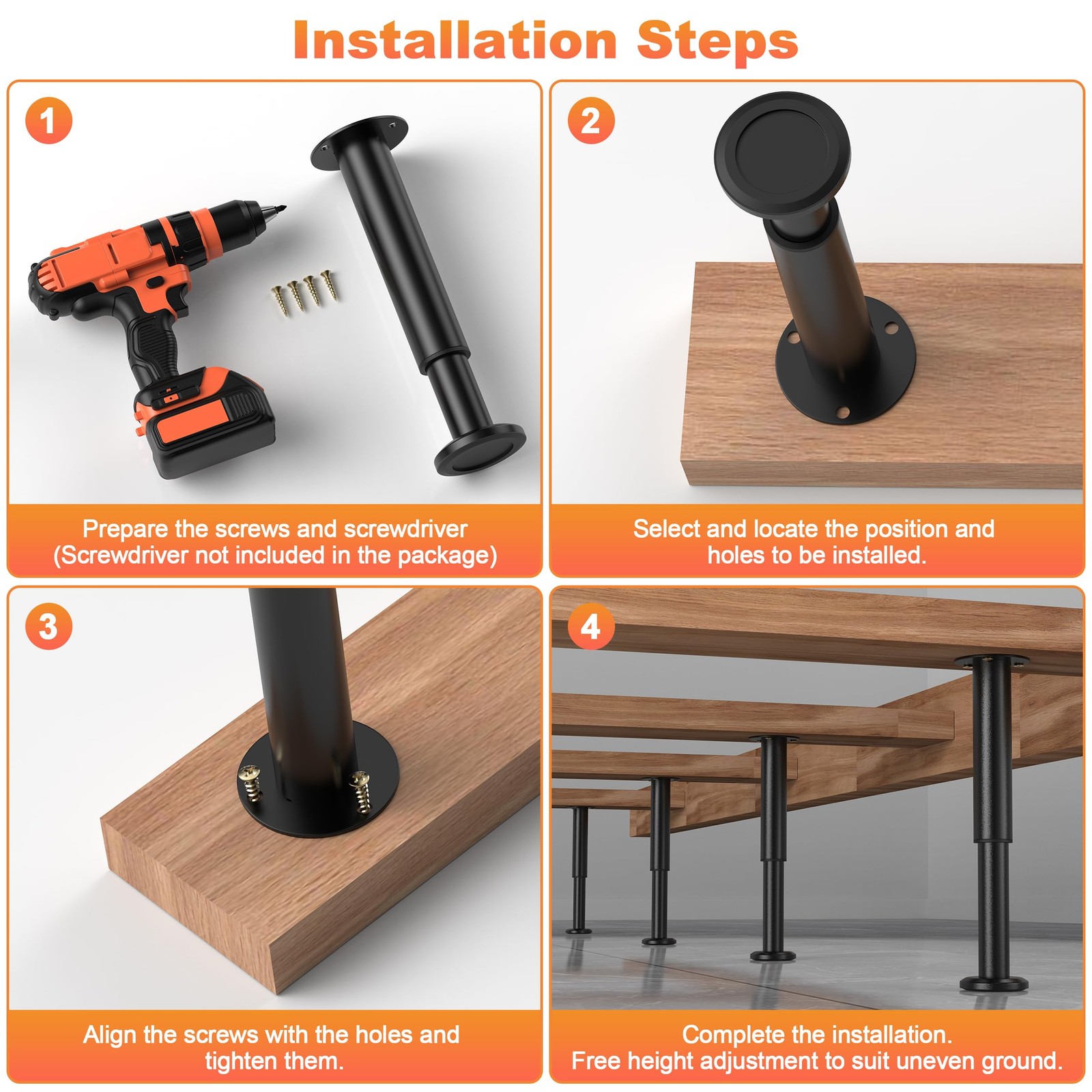 4 Pcs Metal Adjustable Furniture Legs 3.15-4.72 inch Adjustable Cabinet Legs