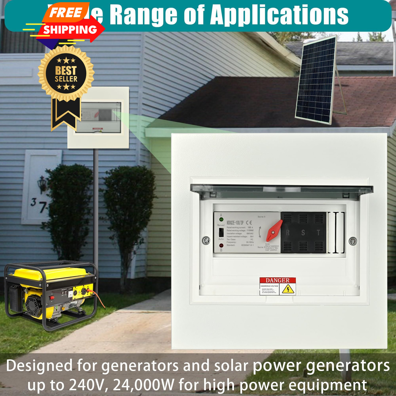 Automatic Transfer Switch, 100 Amp 3 Pole Auto Switch for Home...