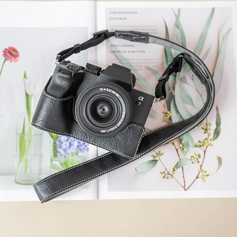 For Sony a7m4 a7r5 PU Leather Camera Bag Dock Case Base Protection Cover Shell