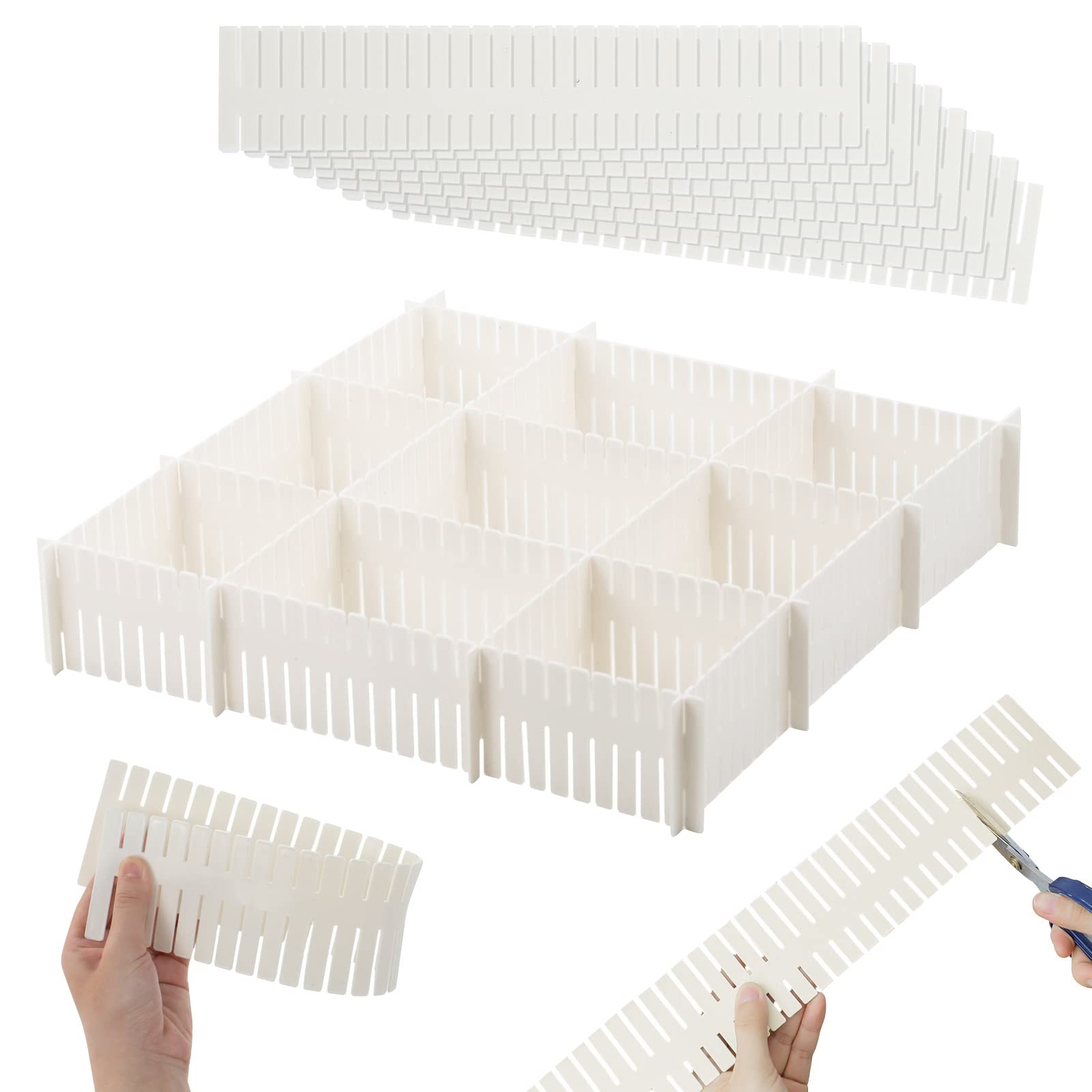 14.5 in White Adjustable Drawer Dividers DIY Grid Drawer Organizer Dividers