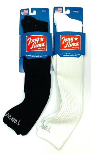 Tony Lama Over-the-Calf Boot Sock, L or XL, Black or White, 3, 6 or 12 pair lots