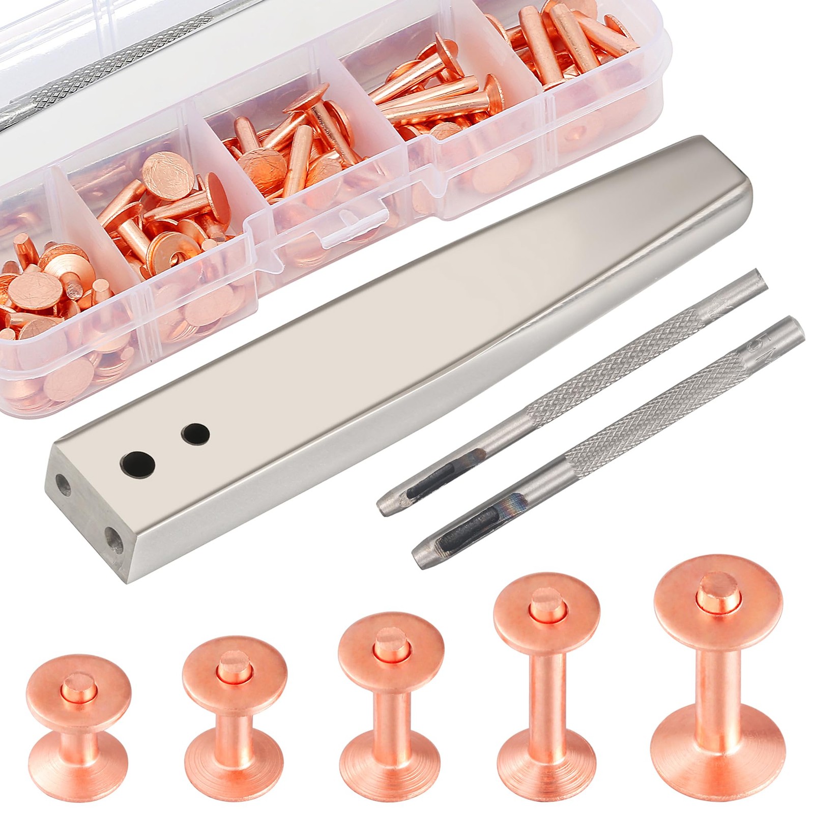 Notgia 50Sets Copper Rivets Assorted Leather Rivet Kit for Leather Working Brass
