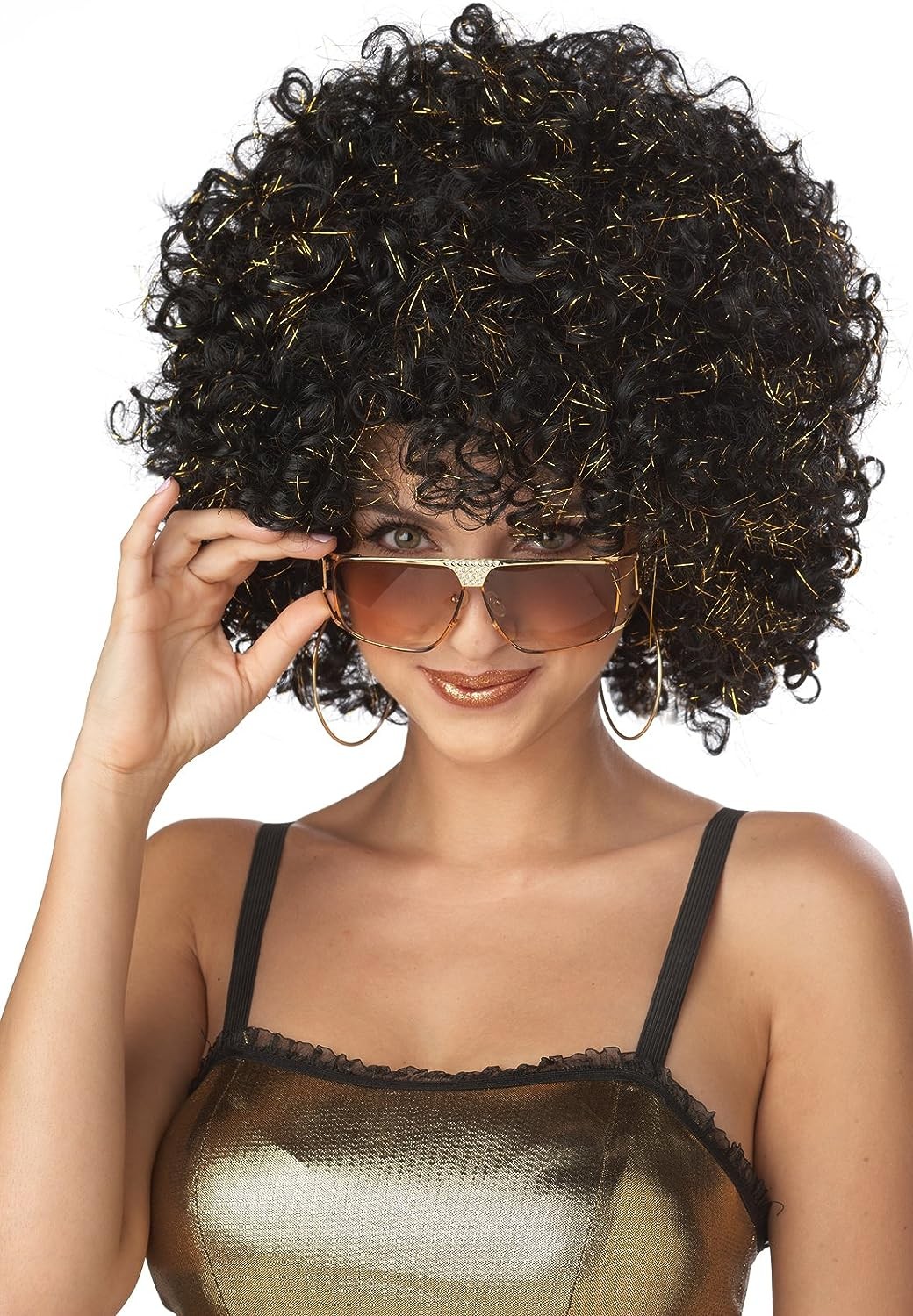 Disco Glitter Wig 70's Afro Black Fancy Dress Halloween Adult Costume Accessory