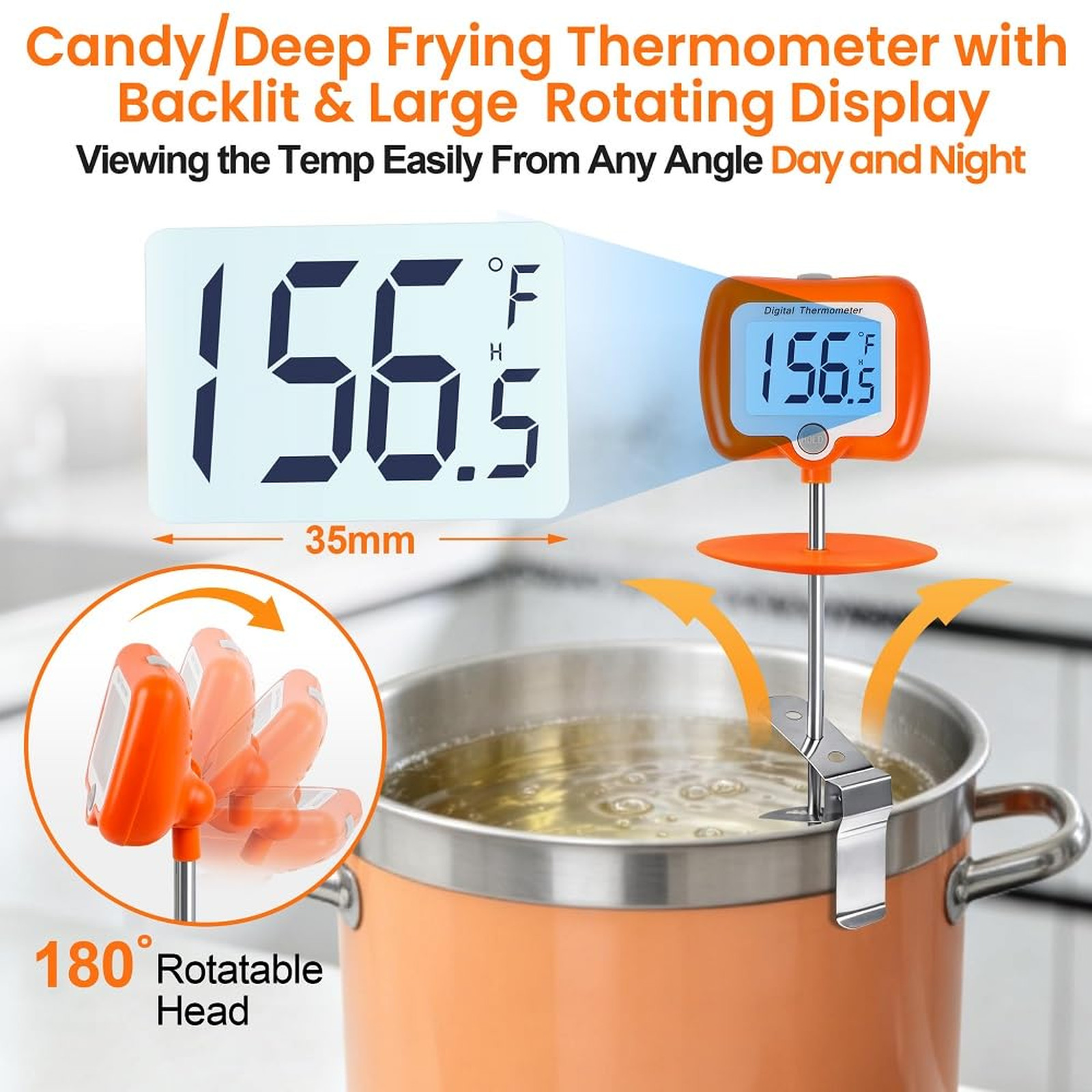 Digital Meat Thermometer with Rotatable Large Display 10 Inch Probe Candy Candle