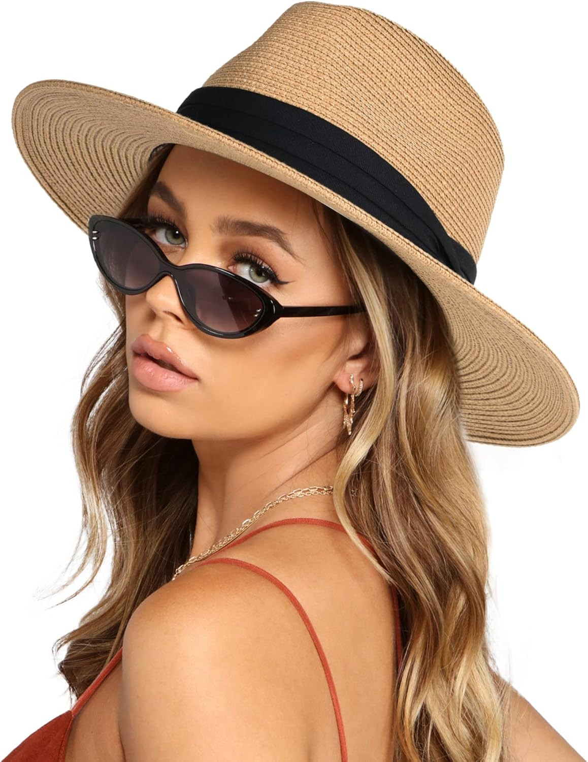 Wide Brim Straw Panama Hat for Men and Women - Summer Sun Protection UPF