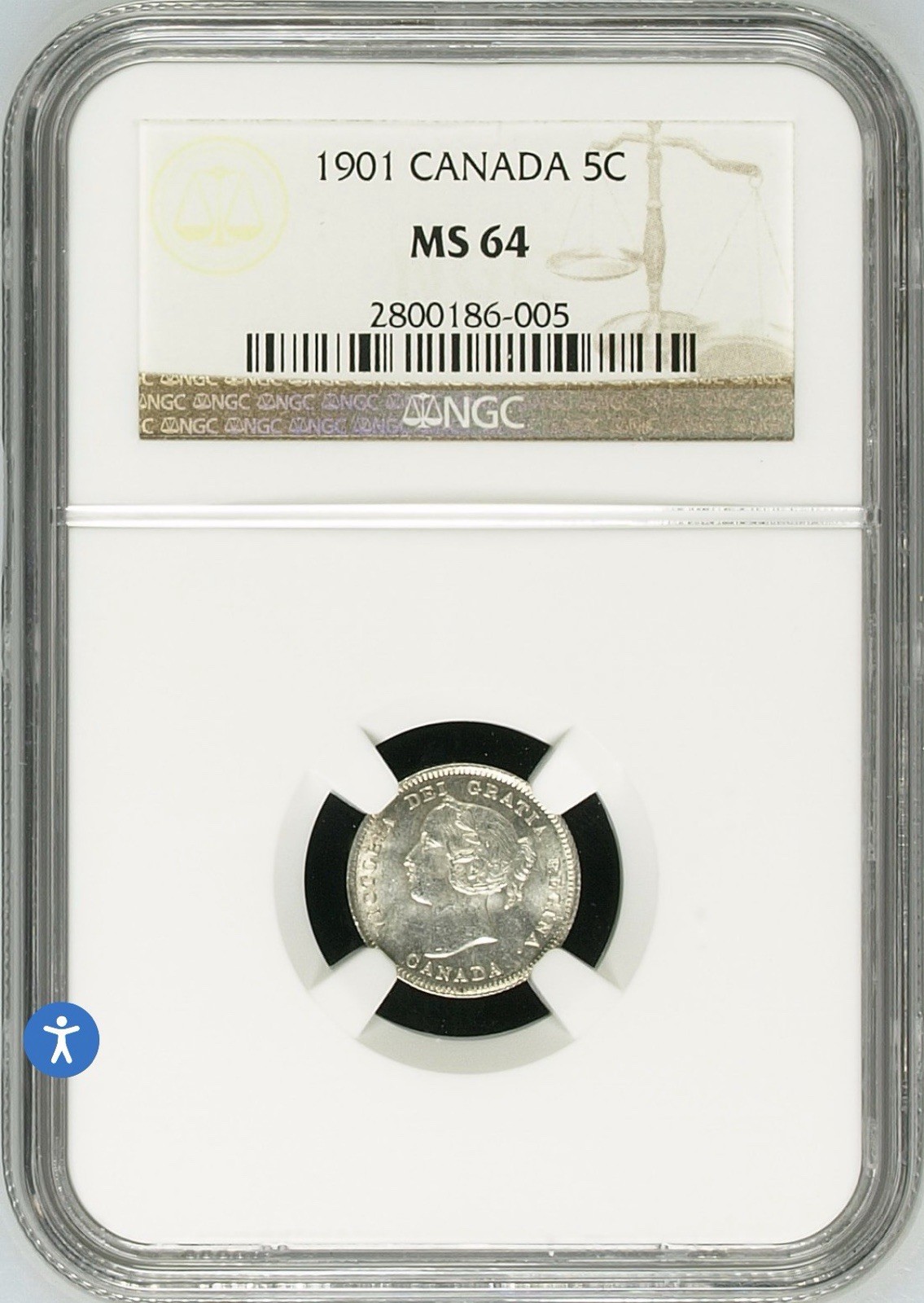 1901 Canada Five Cents NGC MS 64 BETTER DATE SILVER 5C Coin BUY IT NOW!
