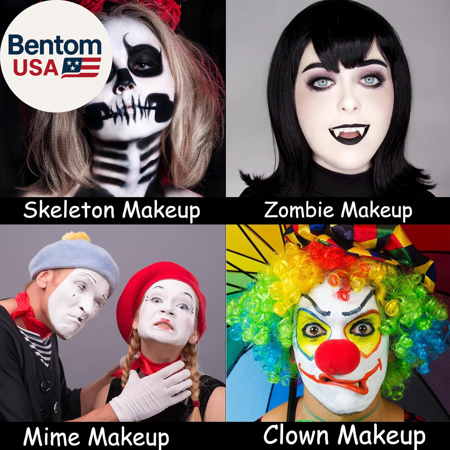 6Pcs Halloween Makeup Kit,Black White Face Paint Clown White Makeup,Classic Pro