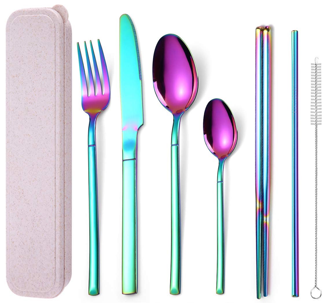 AARAINBOW 7 Pieces Stainless Steel Flatware Set Portable Reusable Cutlery Set...