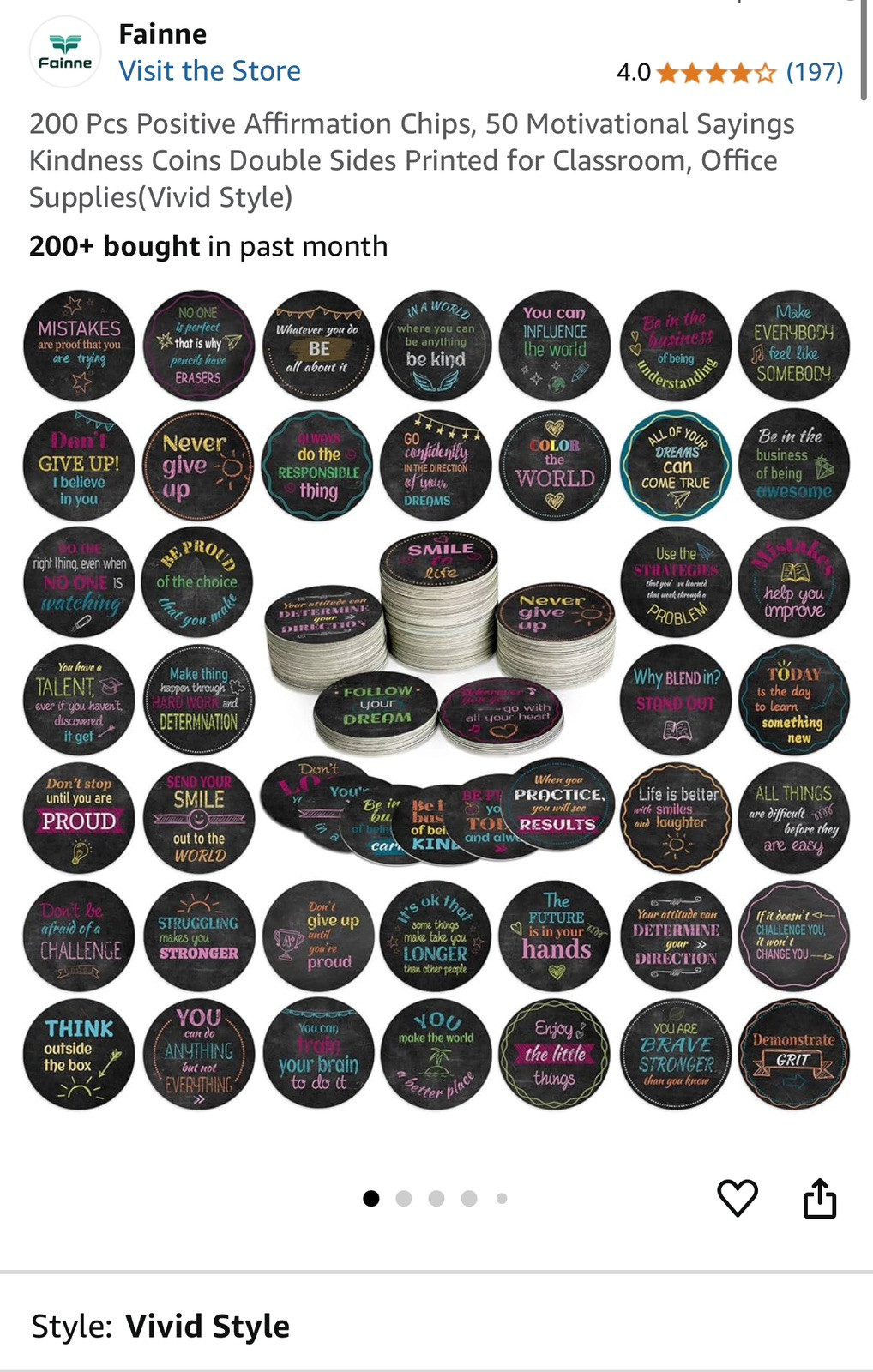 200 Pcs Positive Affirmation Chips, 50 Motivational Sayings Kindness Coins Doubl