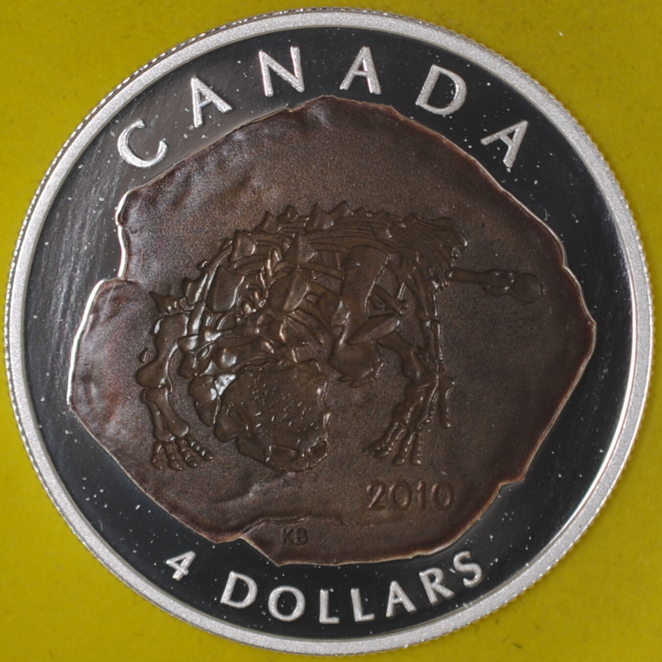 2010 Canada 4 Dollars Proof EUOPLOCEPHALUS Fossil
