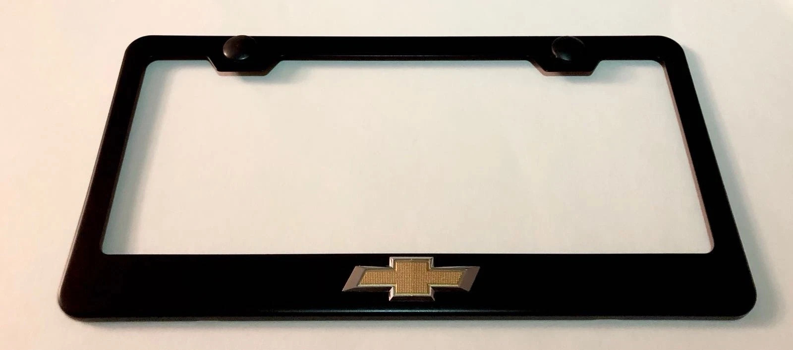 3D Chevrolet Chevy Emblem Stainless Steel Black License Plate Frame W/ Caps