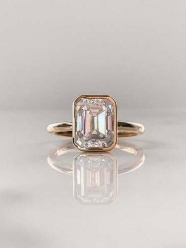 3.10 Ct Emerald Cut White Diamond Lab-Created Engagement Ring 14K Yellow Gold FN
