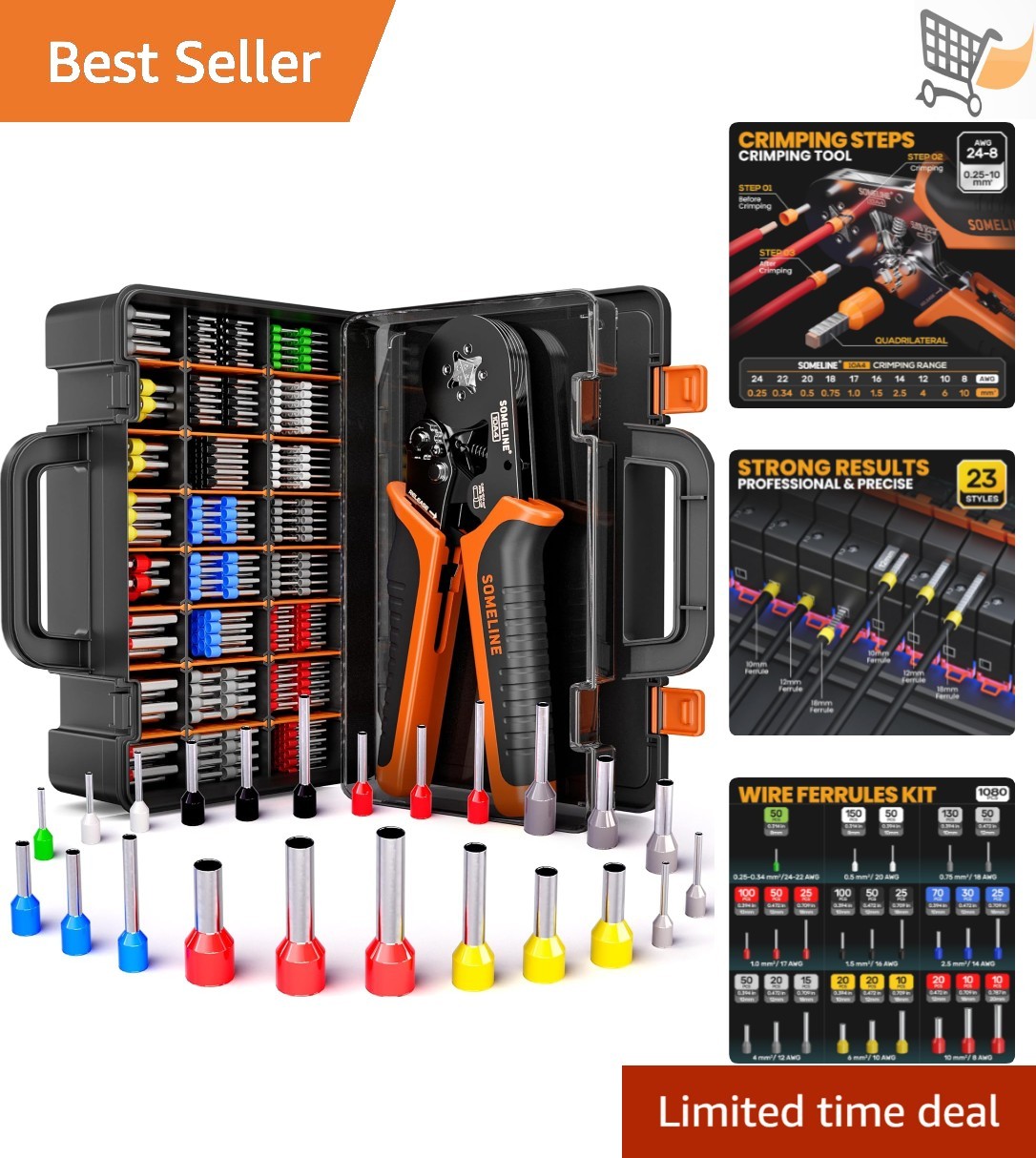 Ferrule Crimping Tool Set 23 Sizes Wire Terminals Connectors for Electrical Work