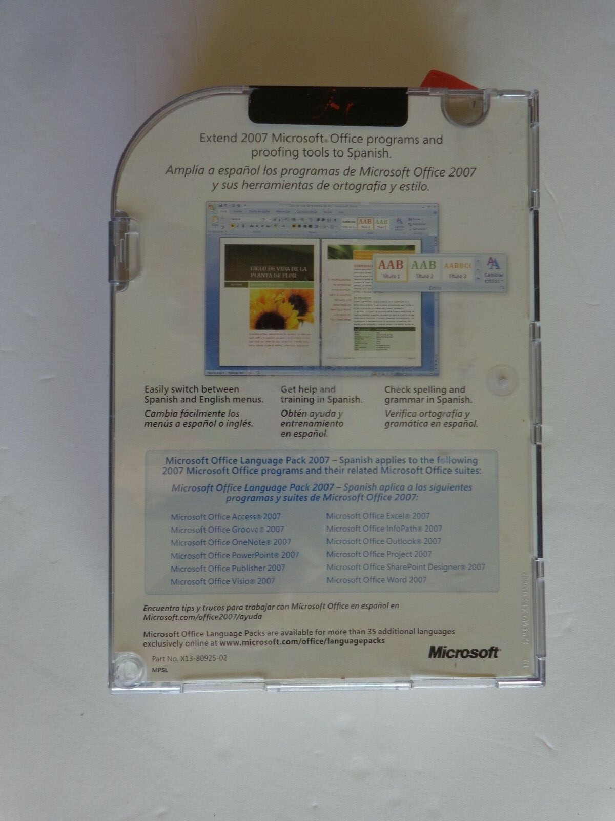 Microsoft Office Language Pack 2007 Spanish For Windows(UNOPENED FACTORY SEALED)