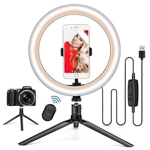 10.2" Ring Light with Stand & Phone Holder and Remote Control, Dimmable LED Ring