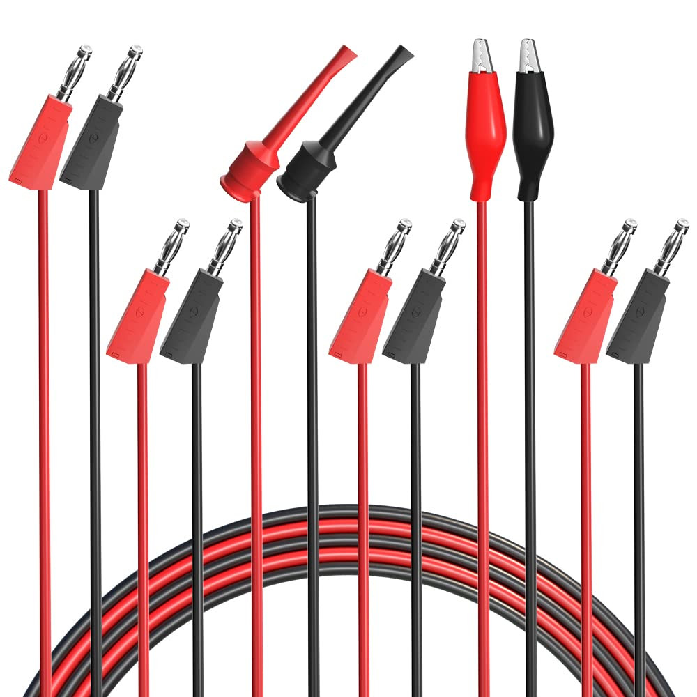 Multimeter Test Leads Set: Banana Plugs, Alligator Clips, Test Hooks - 3 Pairs,