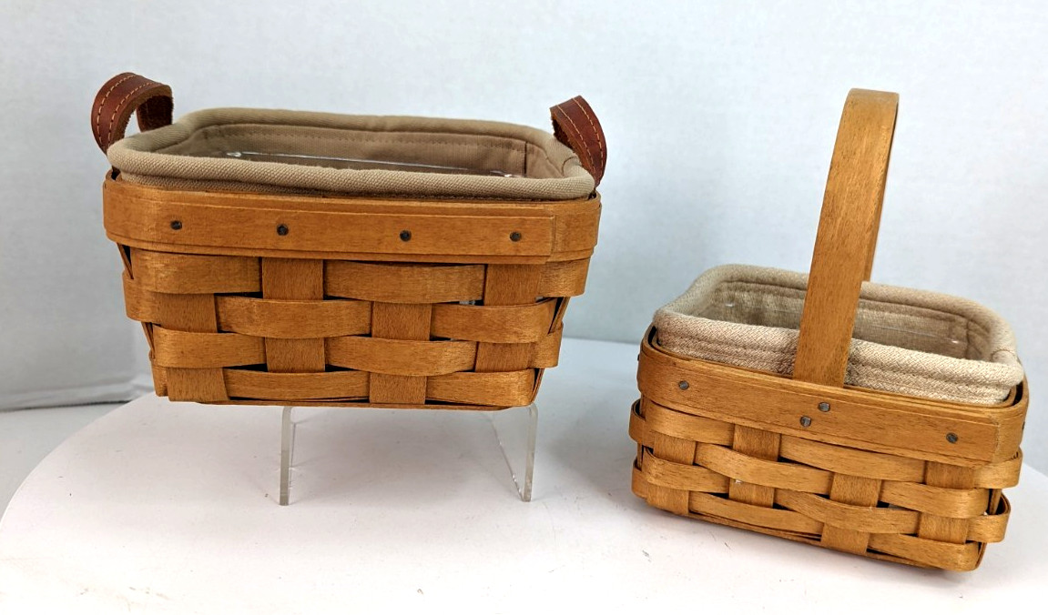 Longaberger 2 2003/2004 Tarragon & Small Berry Combo Fabric/Plastic Baskets
