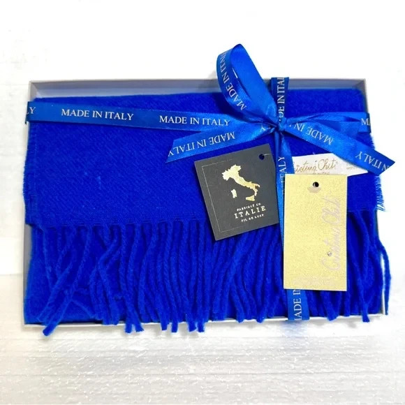 NWT Boxed Christie Chiti Pure Wool Men's Scarf Made In Italy Blue GIFT