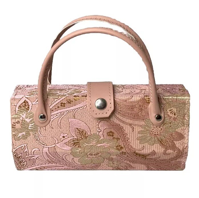NEW Asian Brocade Champagne Gold Stitch Women’s Hard Clamshell Eyeglasses Case