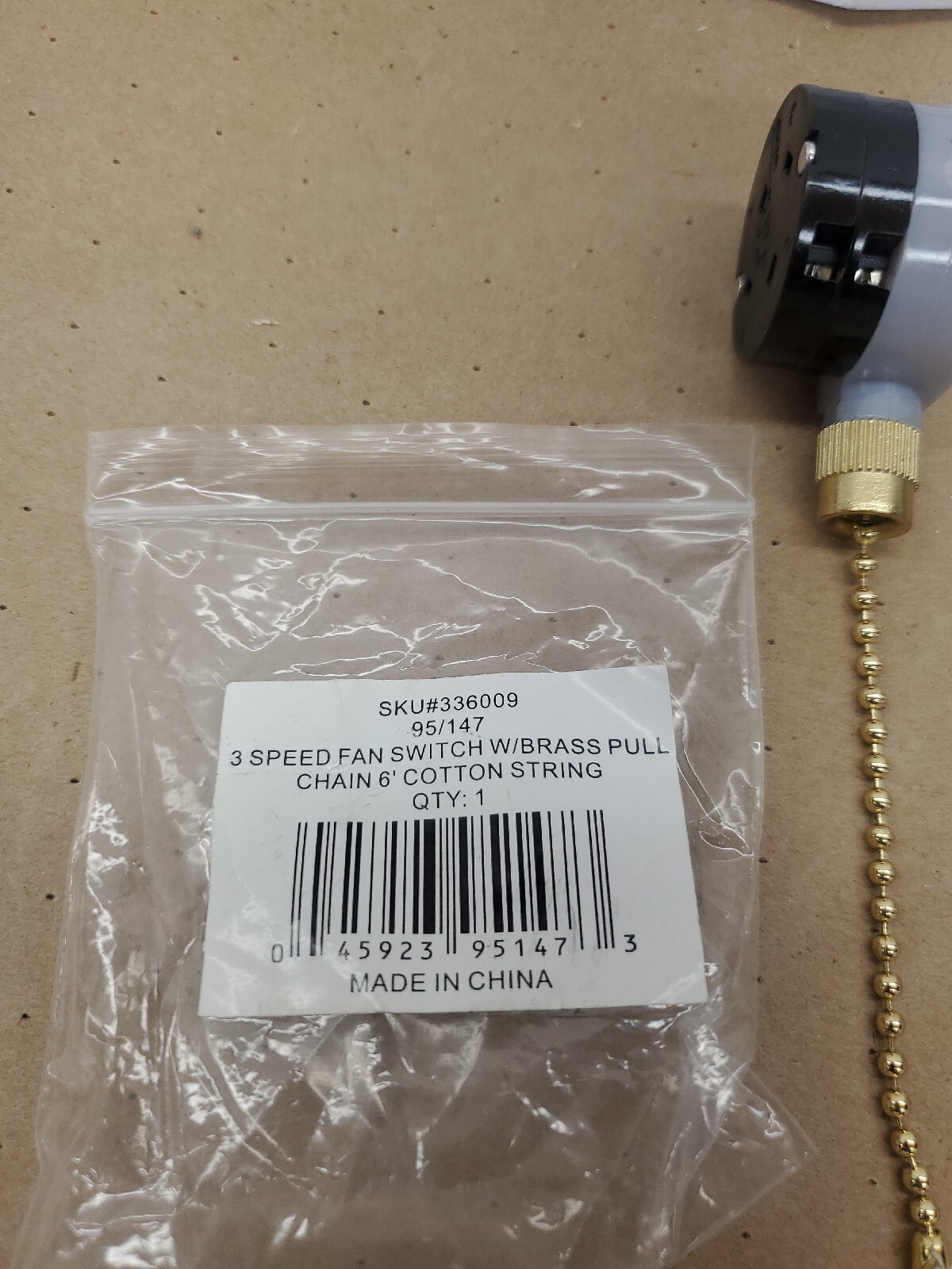 Satco 95/147 6 Amp 1-Pole 3 Speed Fan Switch Pull Chain + Cotton String 336009