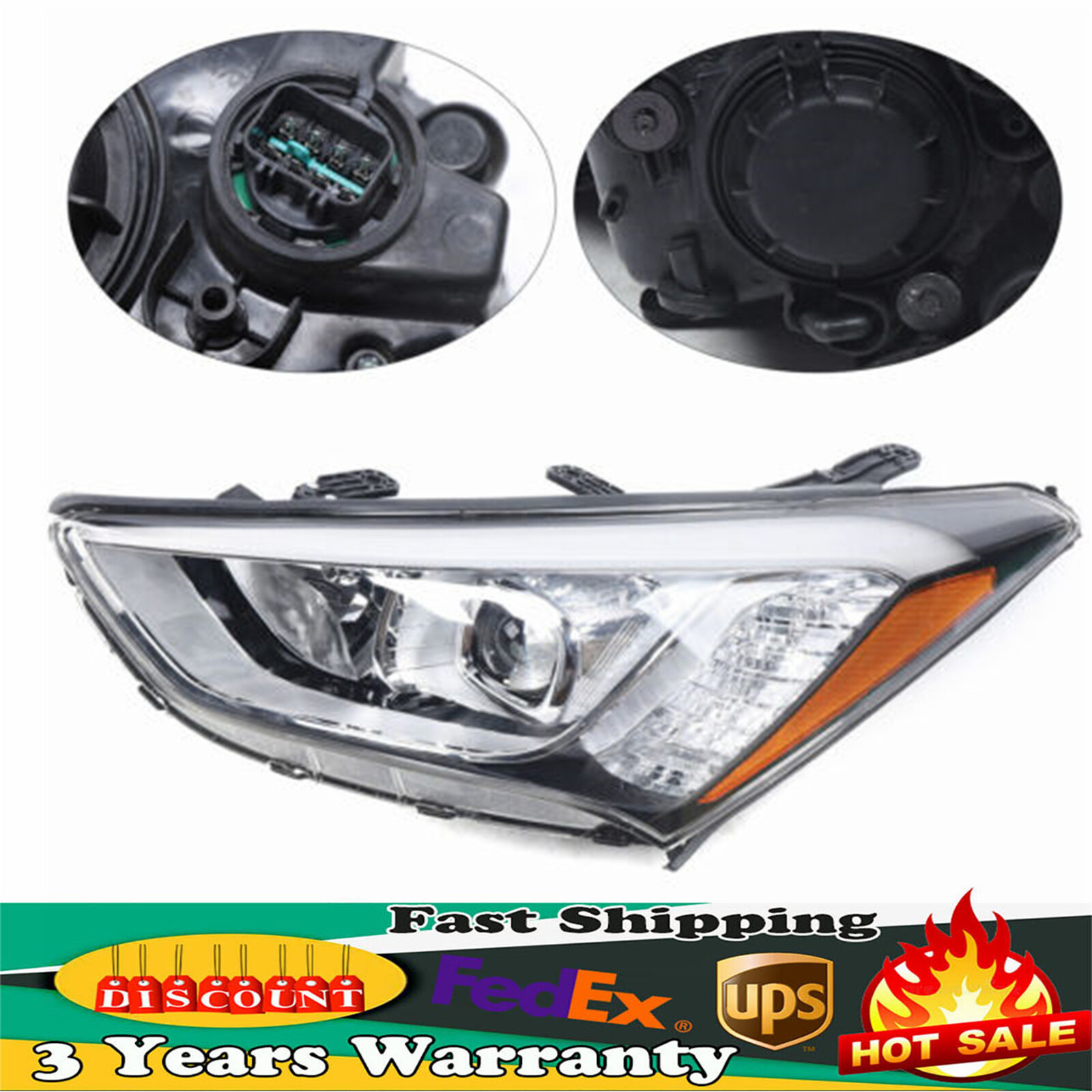 FOR 2013 2014 2015 2016 Hyundai Santa Fe Headlight Headlamp Left Driver Side LH