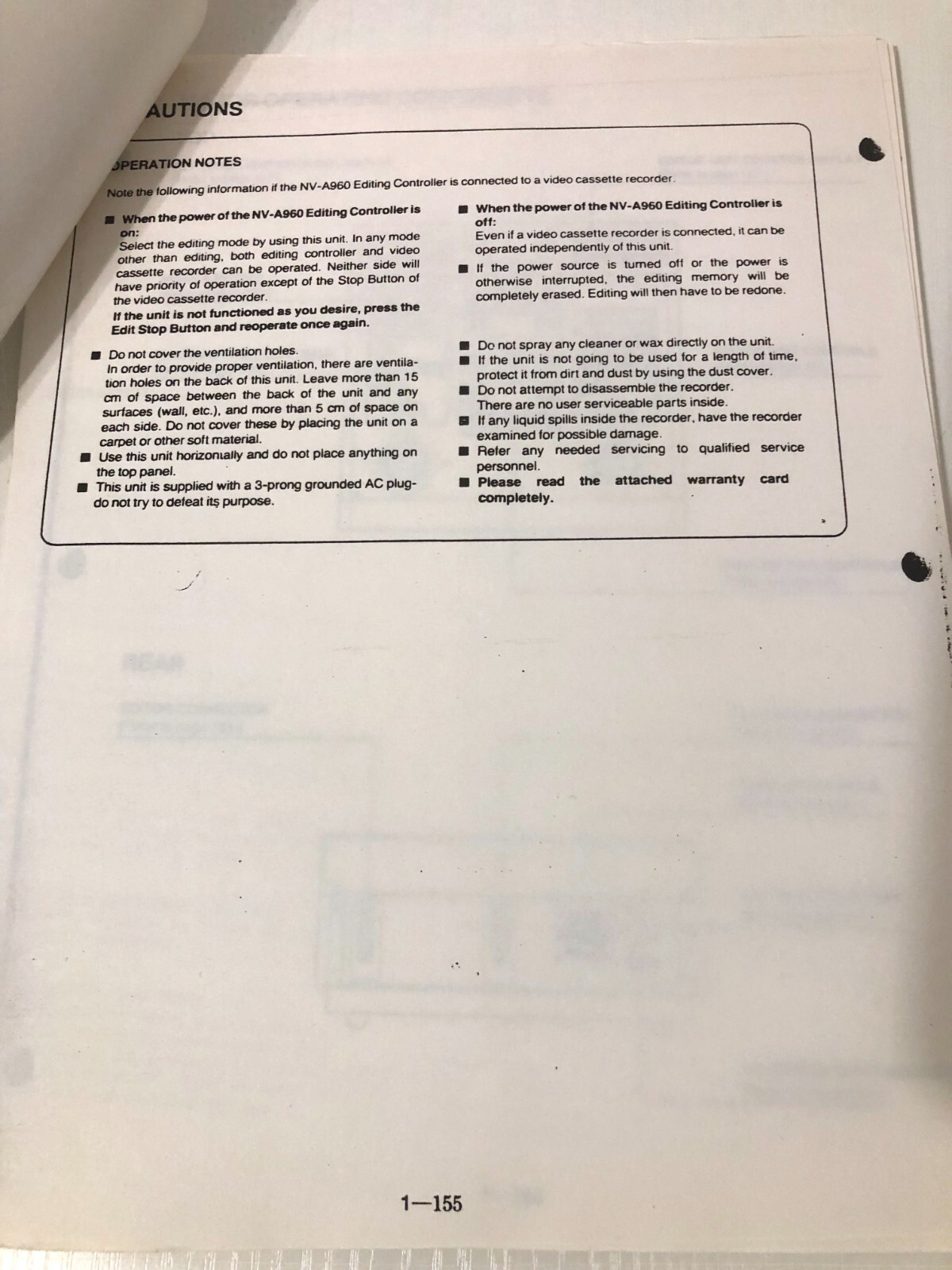 Panasonic NV-A960 Video Editing Controller Manual