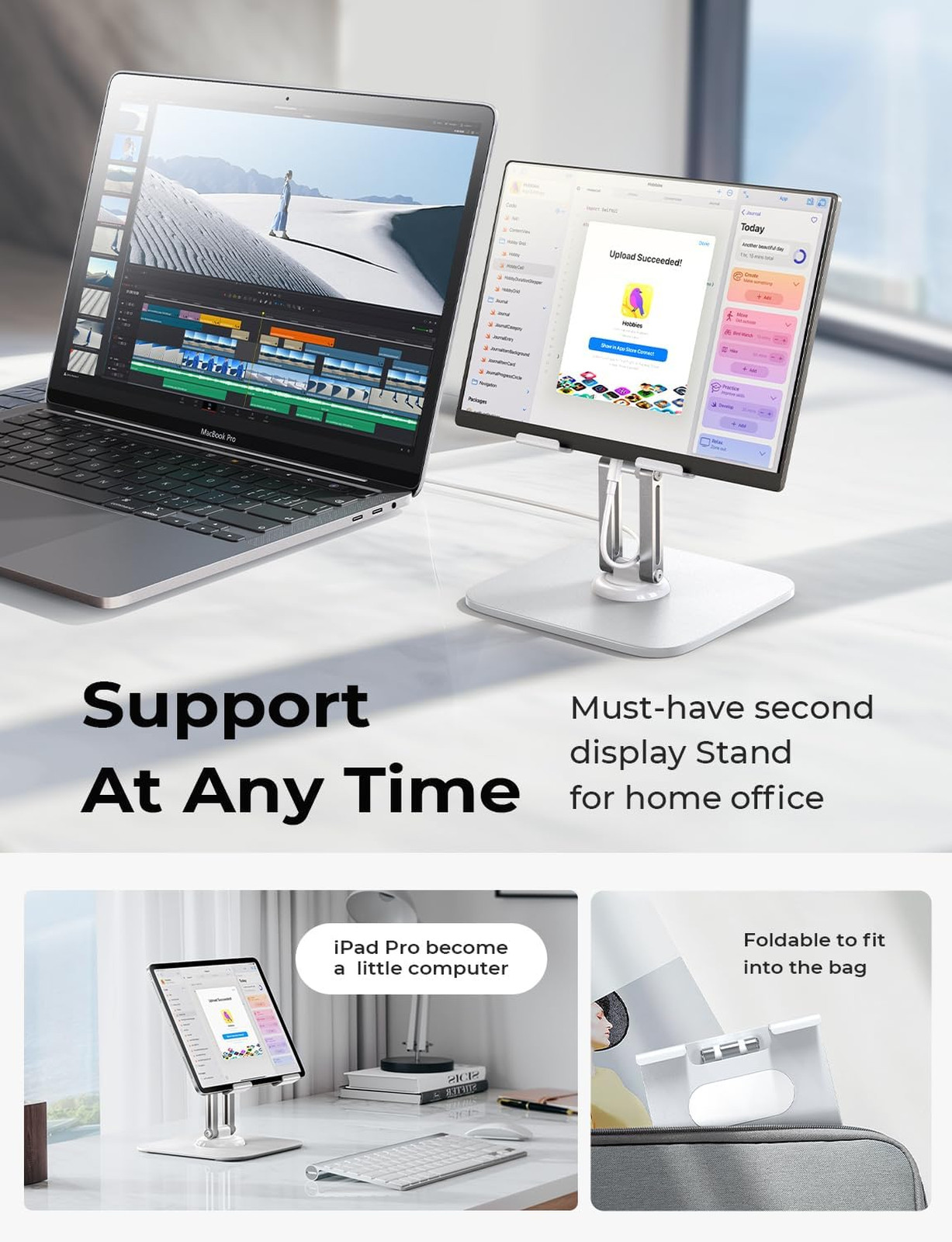 Tablet Stand Holder Adjustable for Desk White 2025 with Rotating Display for