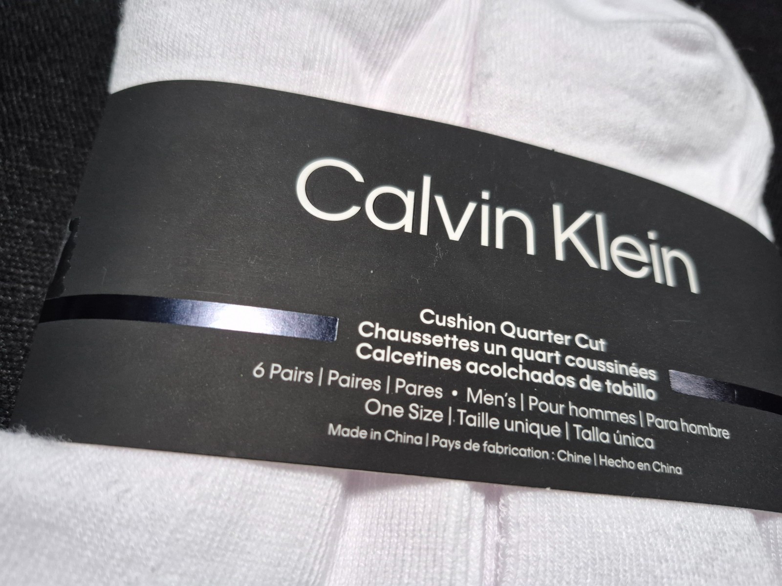 Calvin Klein Mens Cushioned Quarter Cut 6 Pairs white-Black Logo socks SZ 7-12