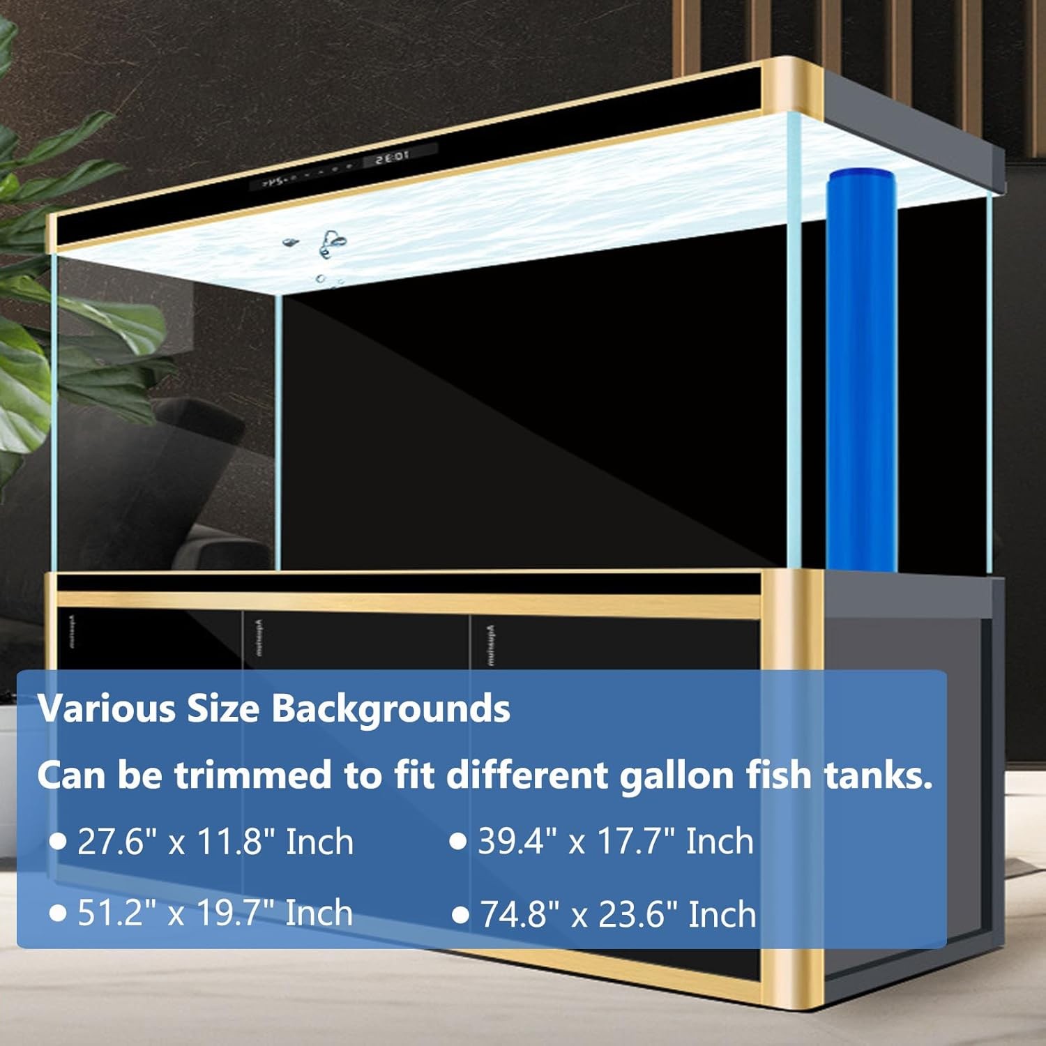 Aquarium Background Static Cling Black Fish Tank 74.8 x 23.6 In
