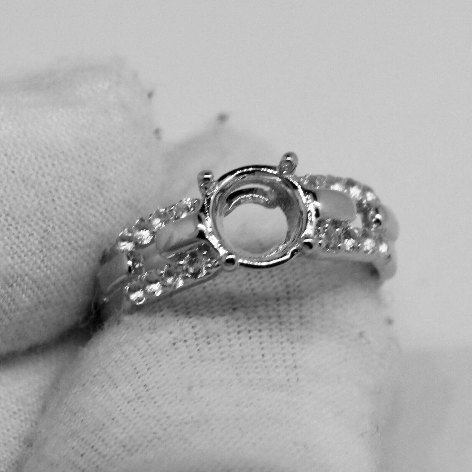 Sterling Silver Semi Mount Ring Setting Round RD 7x7mm Topaz Interlock Chain