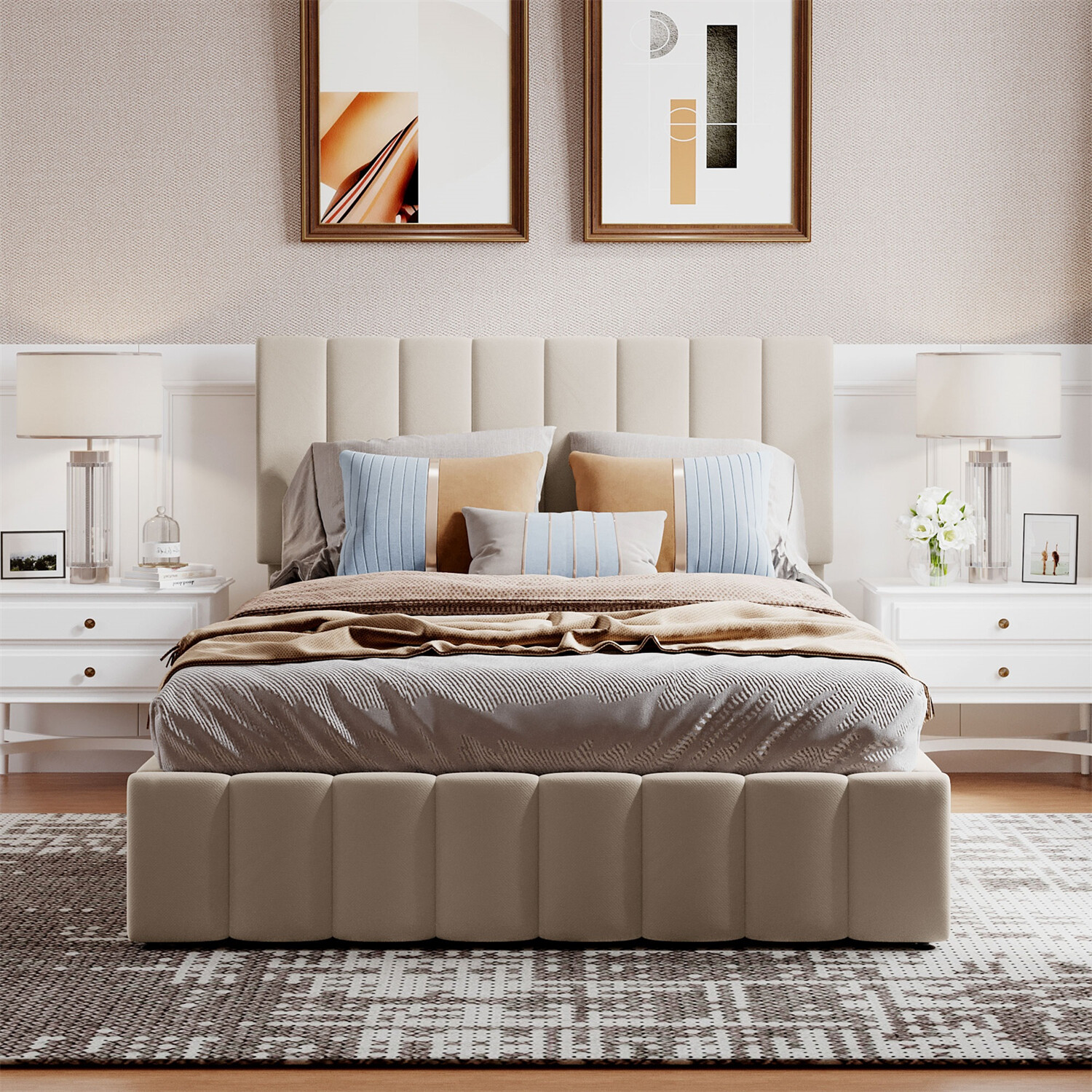 Full Size Bed Frame Upholstered Platform Bed with Hydraulic Storage System New