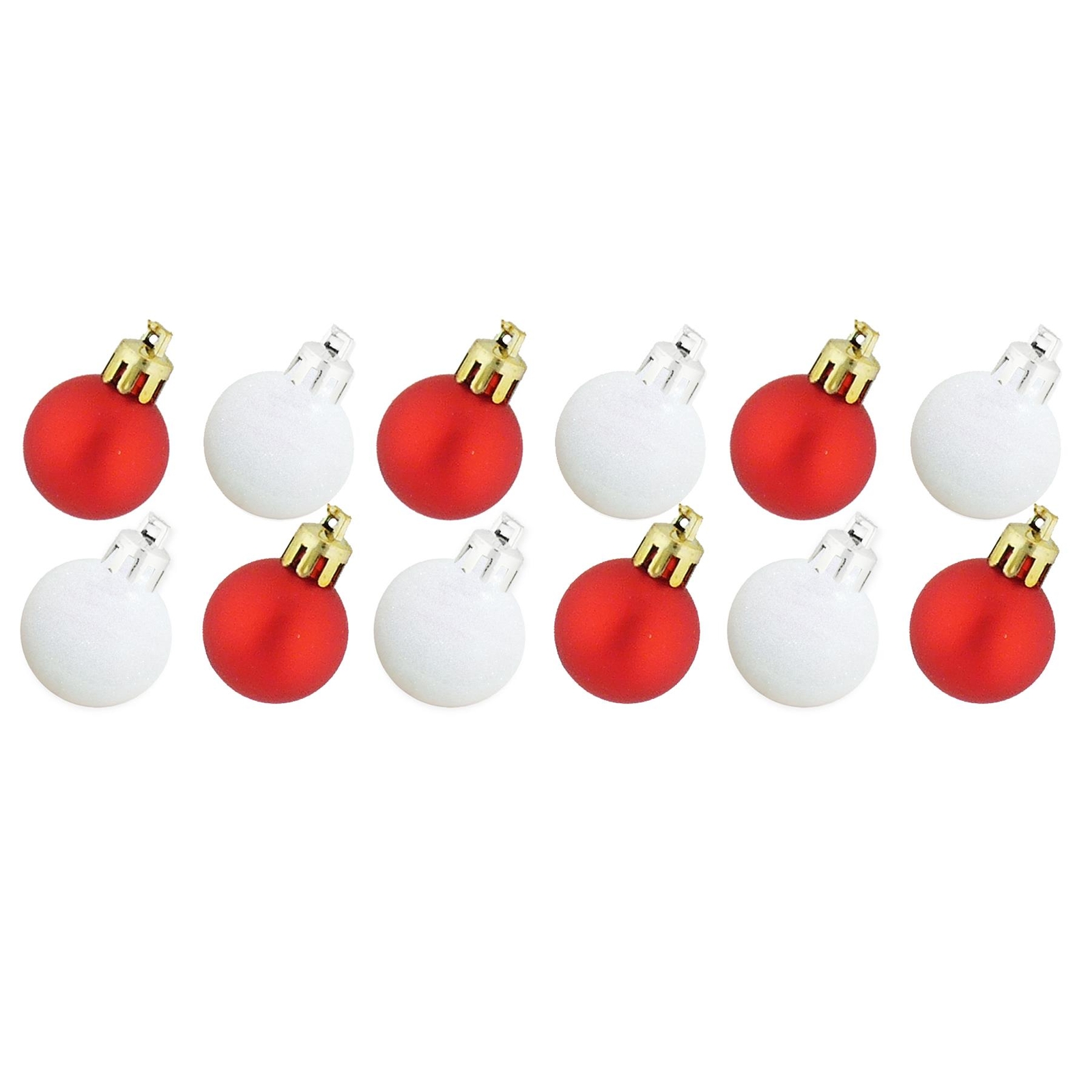 Christmas Decorations 12 Pack 30mm Baubles Glitter / Plain Red and White