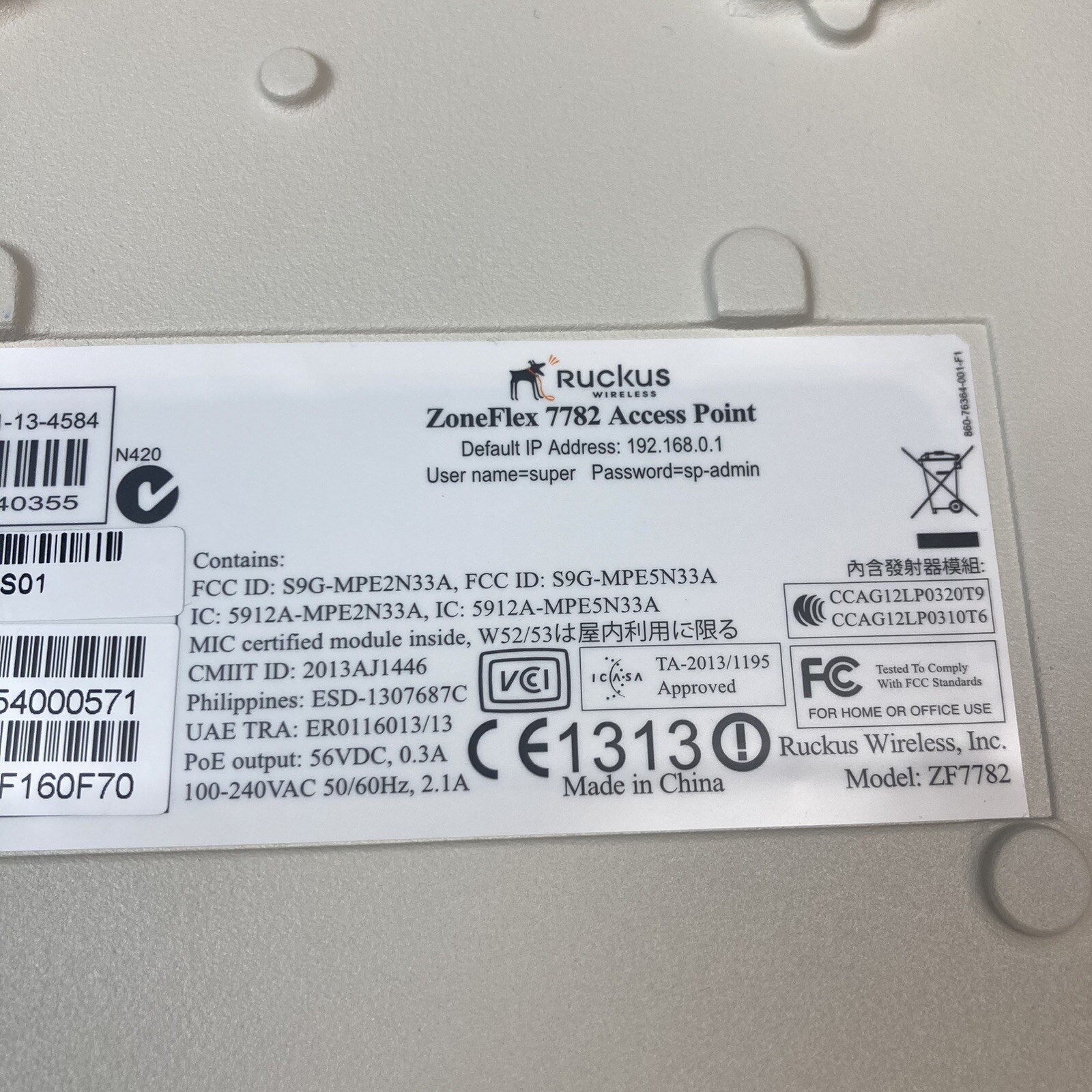 Ruckus ZoneFlex 7782 Access Point 901-7782-US01 Wireless **Defect**