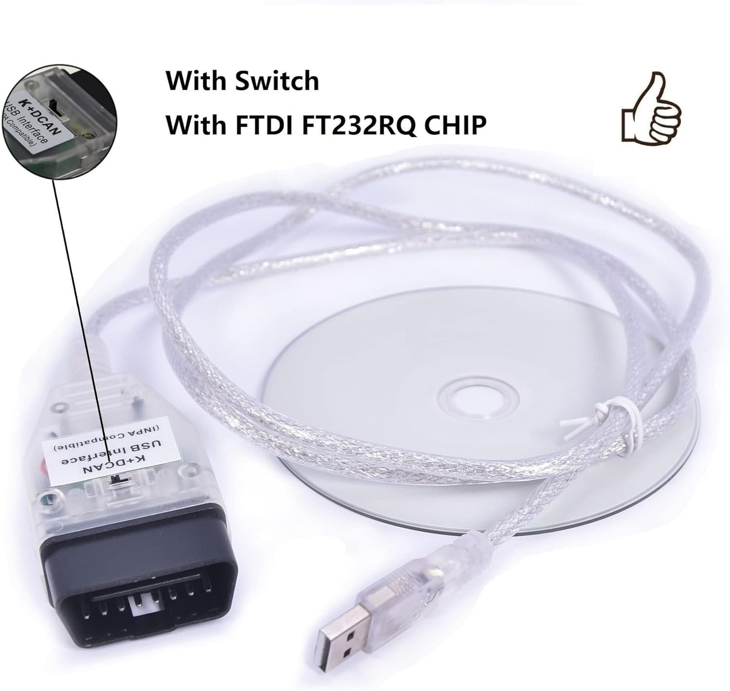 INPA K+DCAN USB Diagnostic Cable for BMW - Windows Compatible, Lightweight