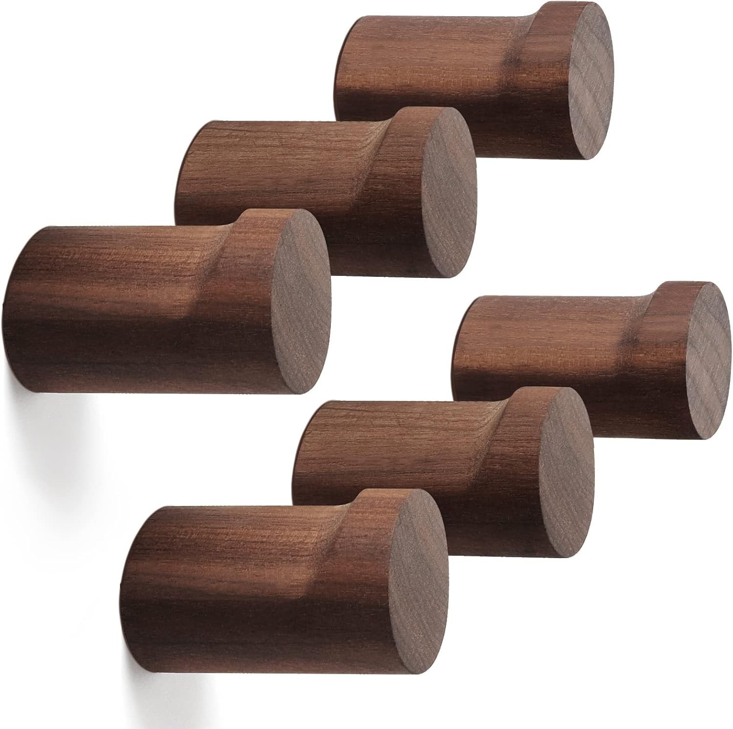 Wood Wall Hooks 6 Pack Natural Wooden Coat Hooks Wall Mounted Handmade Rustic