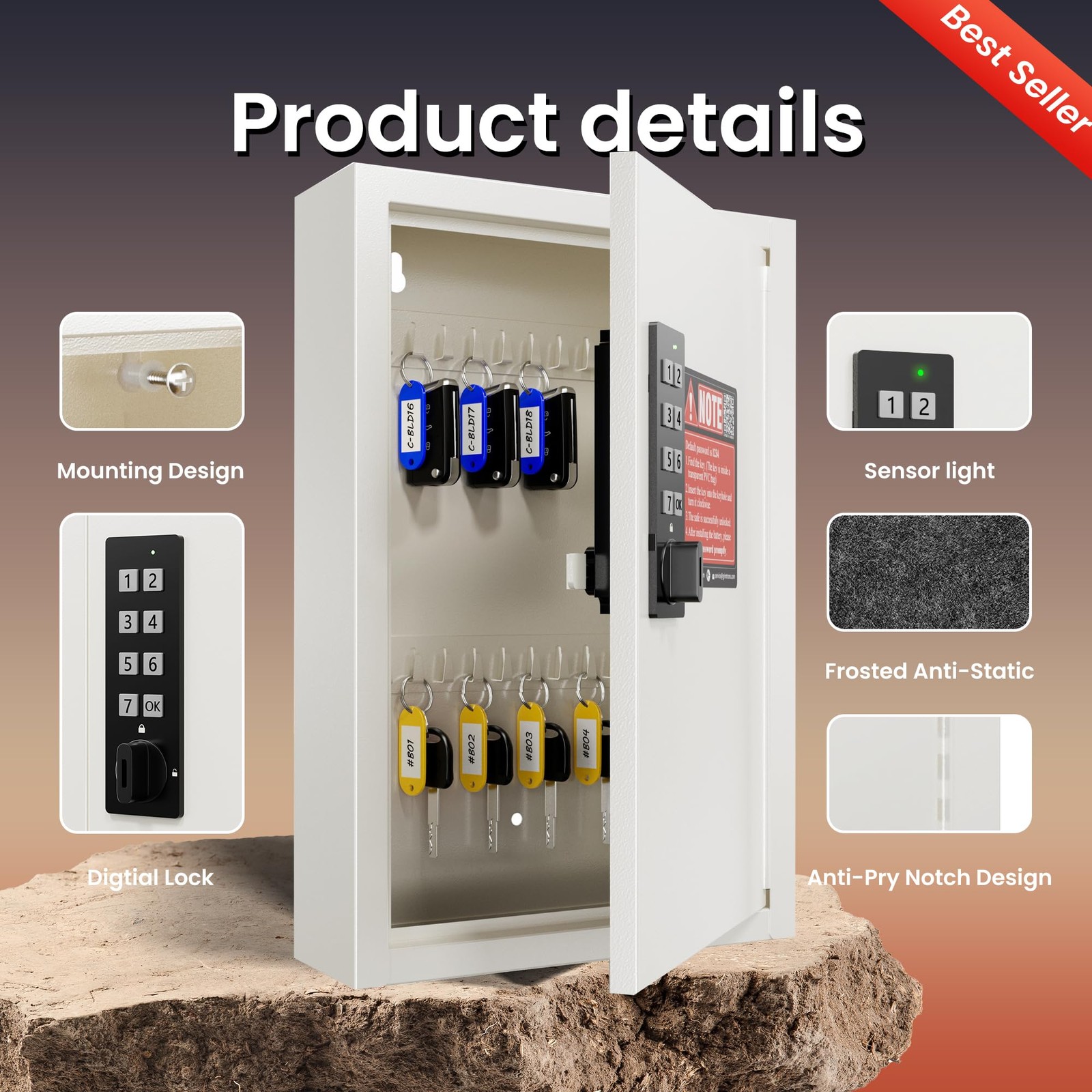 40 Keys Electronic Key Lock Box for Keys with Code, Private/Public/Password H...