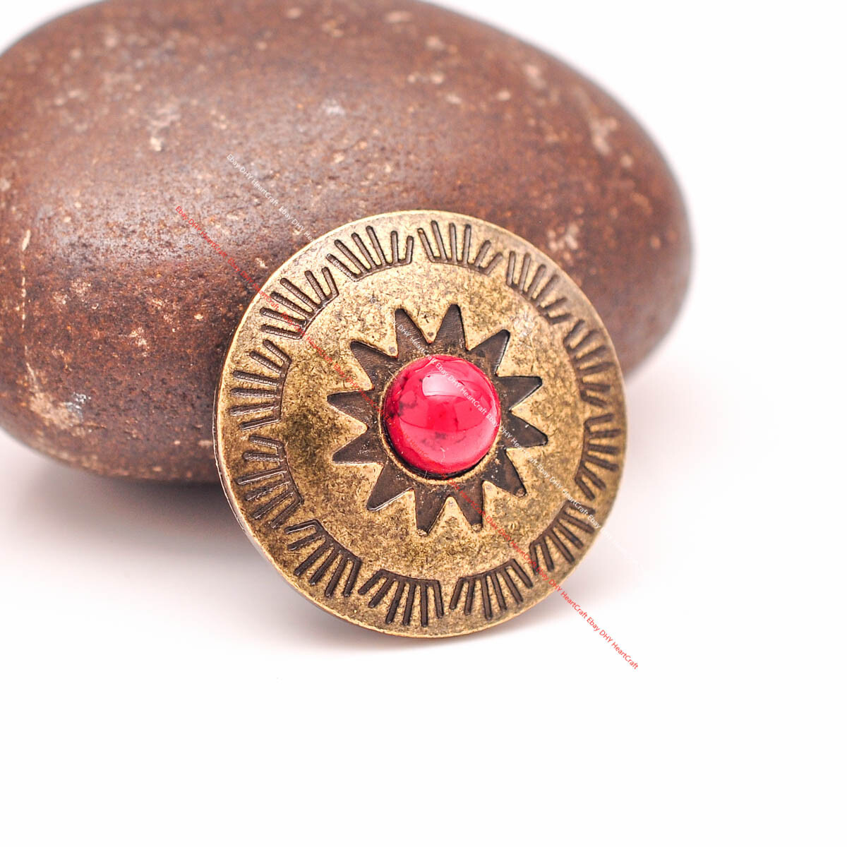 10X Brass Sun Star Leathercraft Belt Bag Natural Red Turquoise Concho Screwback