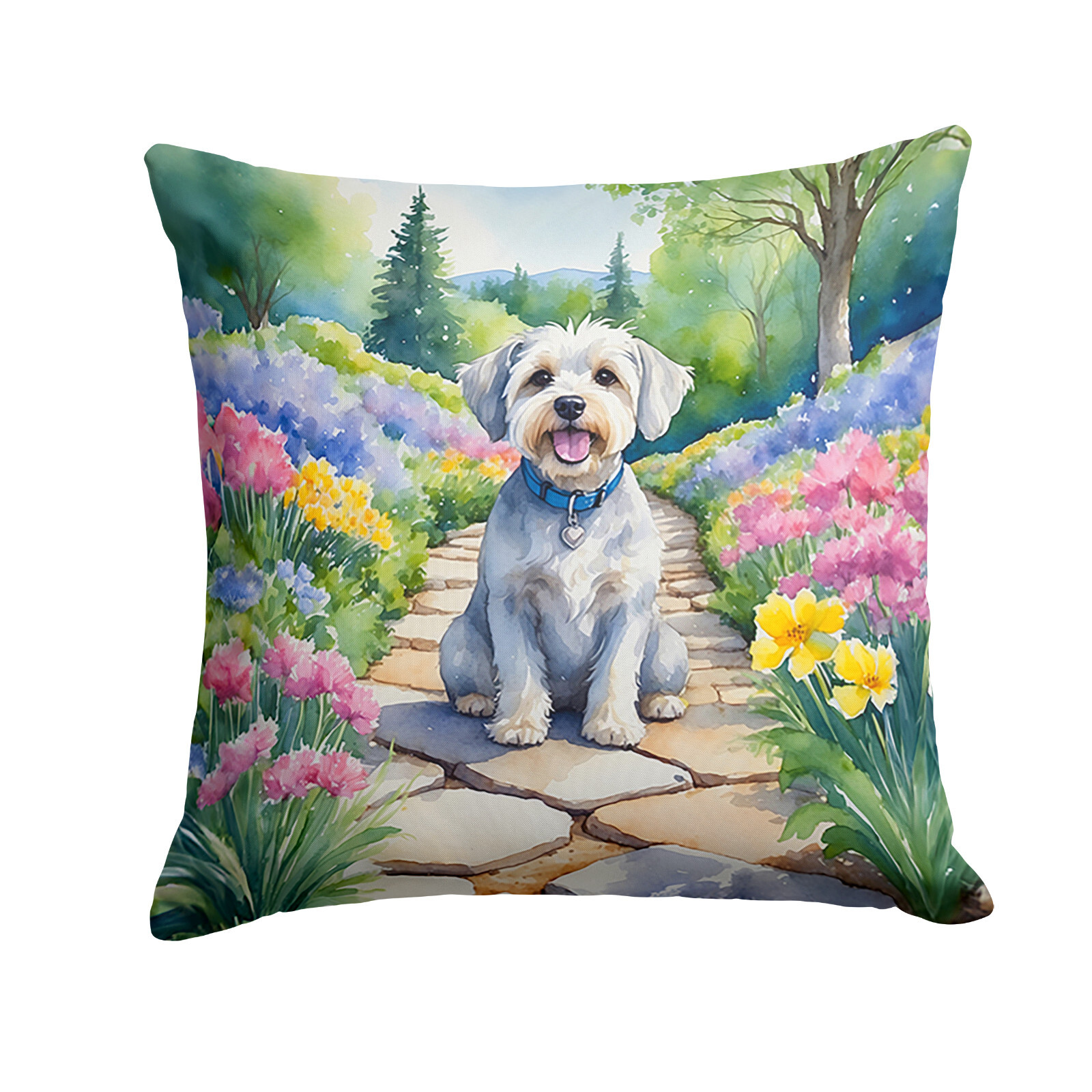 Dandie Dinmont Terrier Spring Garden Path Throw Pillow