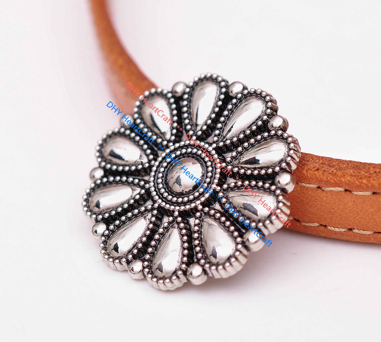 10x Bling Silver Flower Leathercraft Clothes Bag Concho Shank Button Sewing