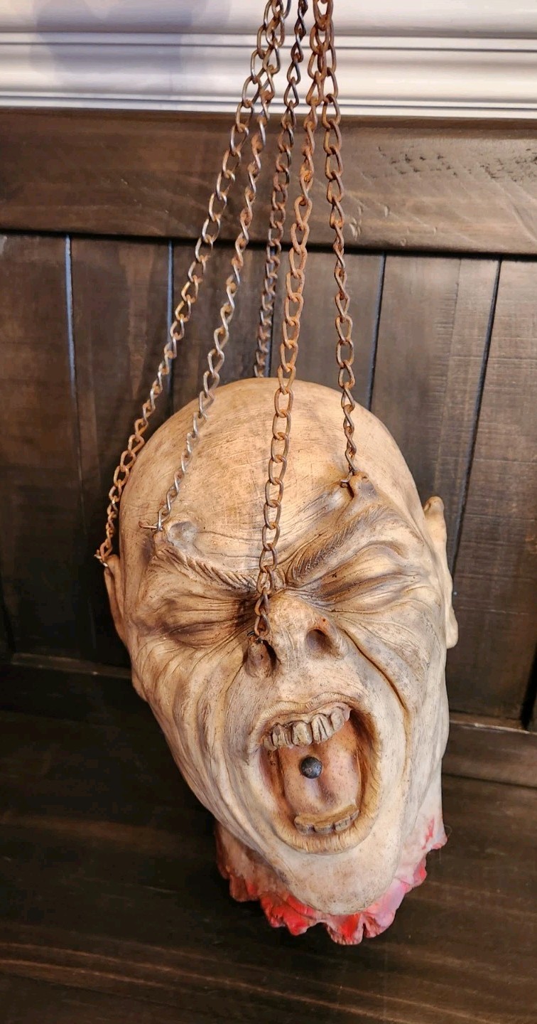 Realistic Severed Head Face Prop Cut Off Haunted House Halloween On Chain