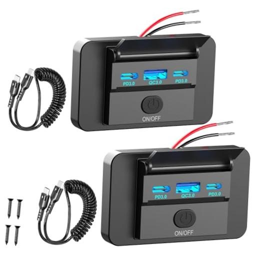 2 Pack 90W 12 Volt USB Outlet Panel Wall Mount  Dual 36W PD & QC3.0 18W Car