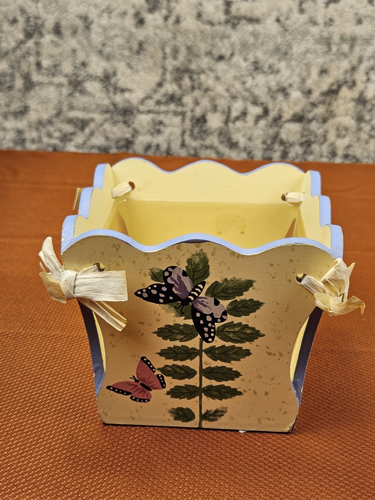 Gail Sanborn Wood Planter Handpainted 4.5x4.5x5.5"