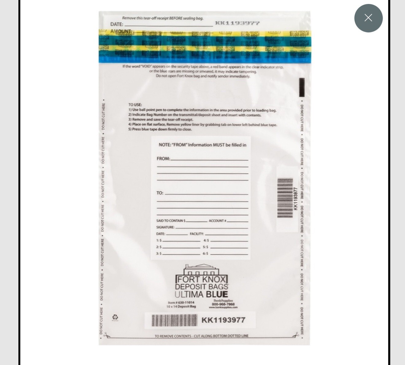 Ultima Blue Clear Deposit Bags 10 X 14 Pack of 100 Fort Knox #630-11114