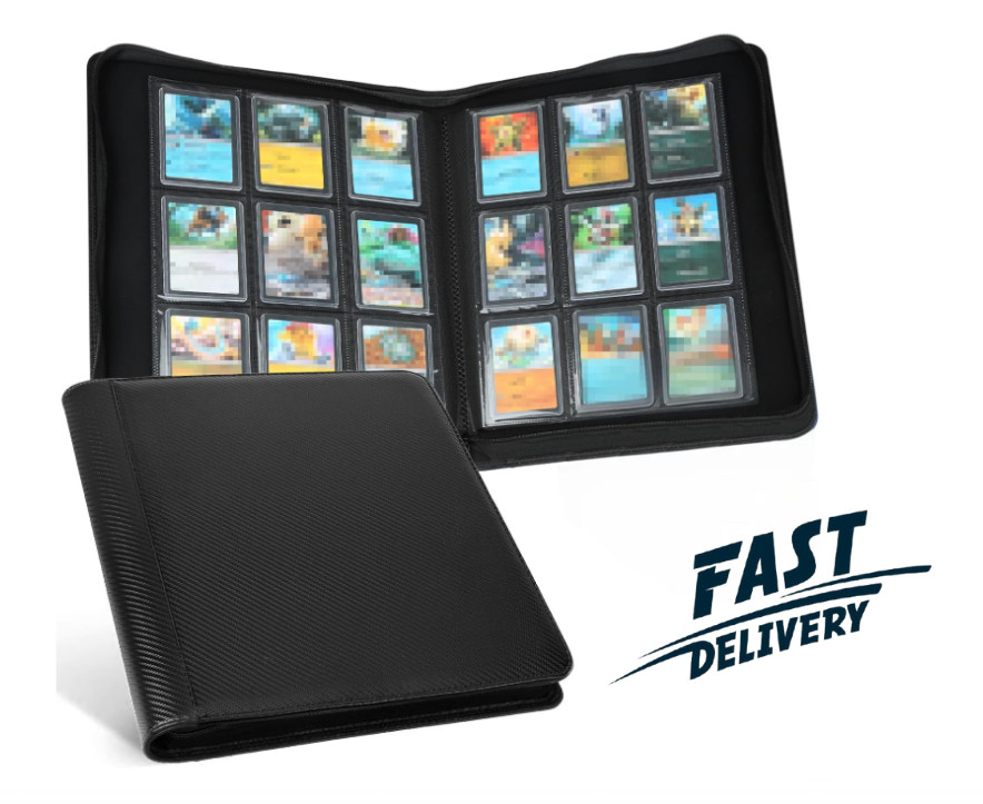 288 Card Toploader Binder 9 Pocket Carbon Black Zippered Album for Sports Cards