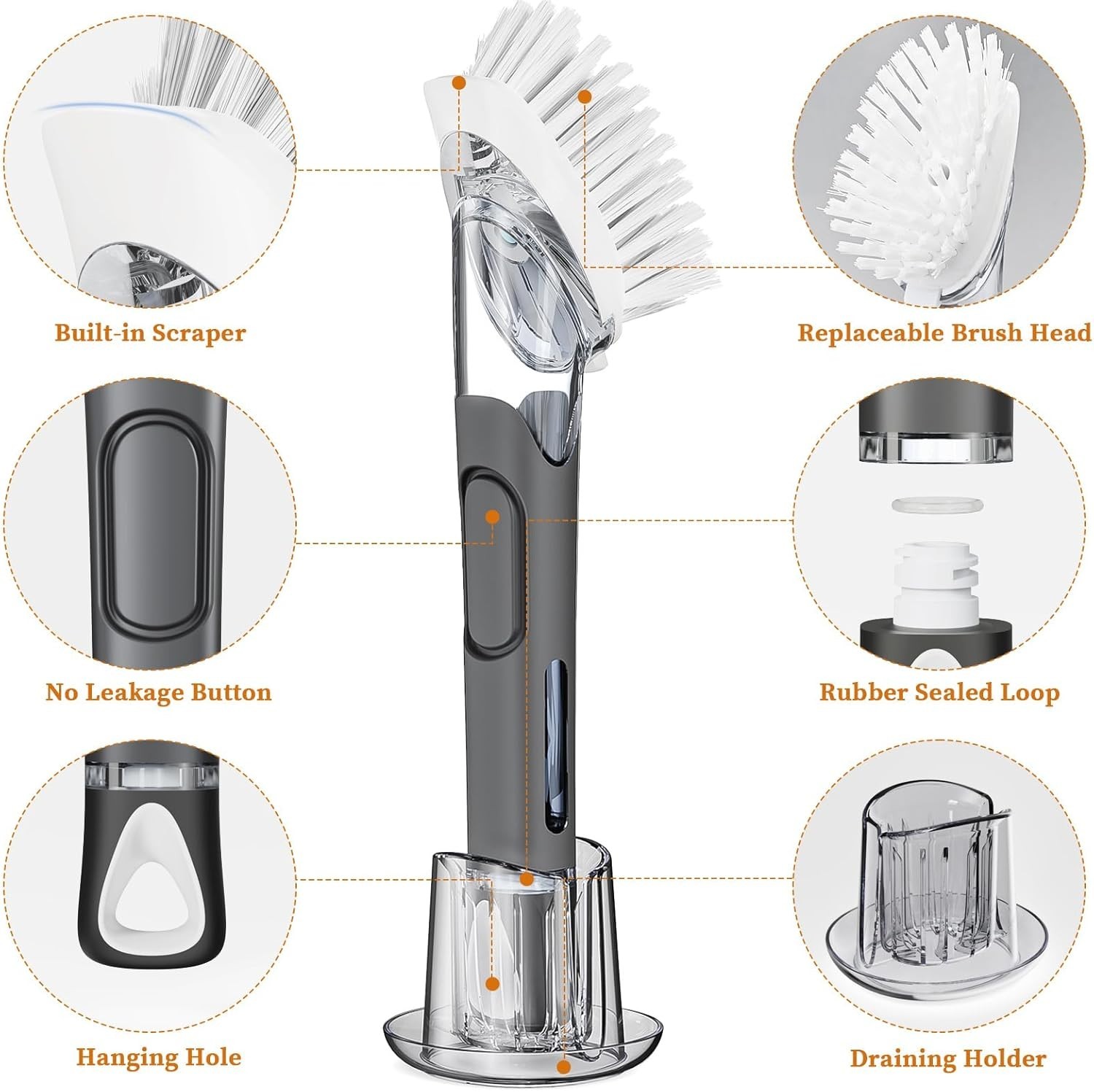 Ergonomic Soap Dispensing Dish Scrubber with Refill Heads - Kitchen Essential