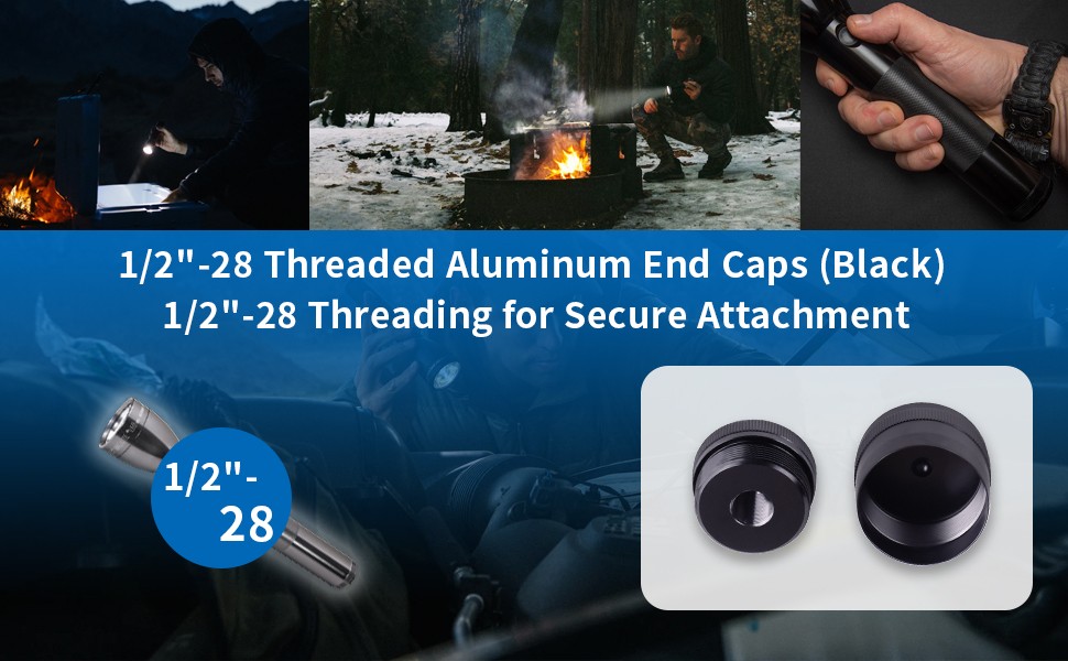 1/2-28 Aluminum End Caps Replacement Fits 6061 Aluminum Cell Cap Set Black