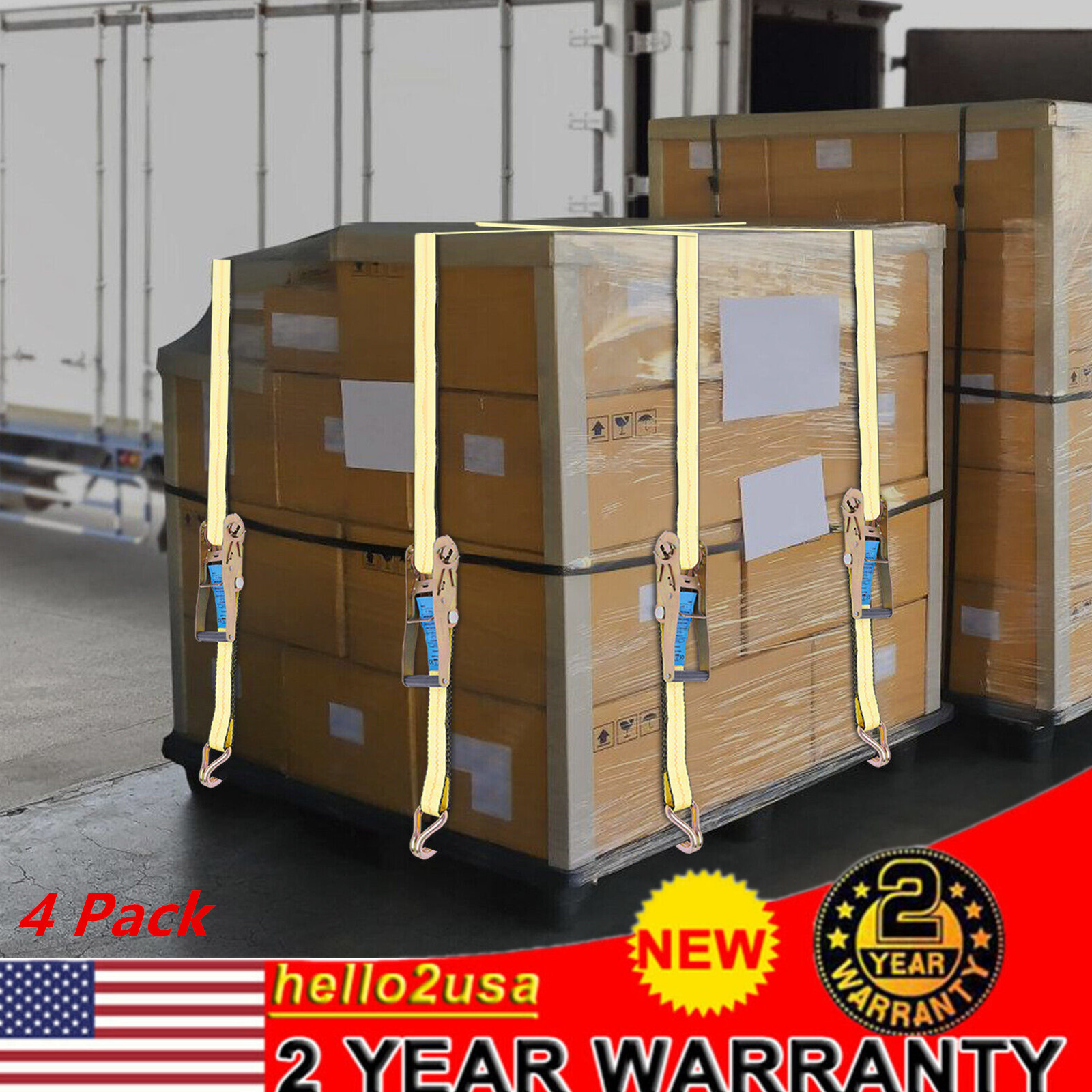 4 Pack 2" Inch x 27' Ft Ratchet Straps Double J Hook Tie Down Cargo 11000lbs New