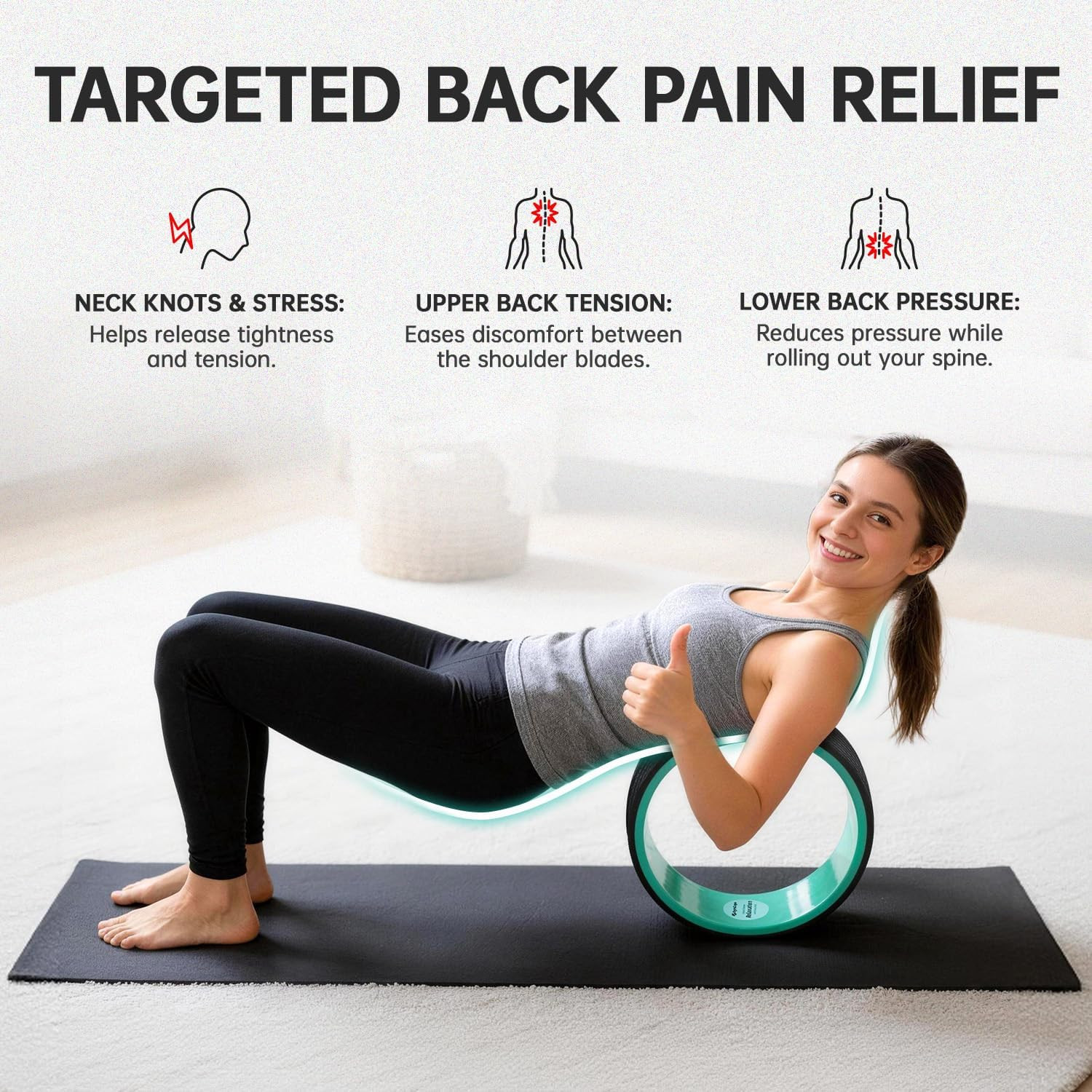 3Pack Back Wheel Foam Roller – Targeted Back & Neck Relief, Lumbar Spine Stretch