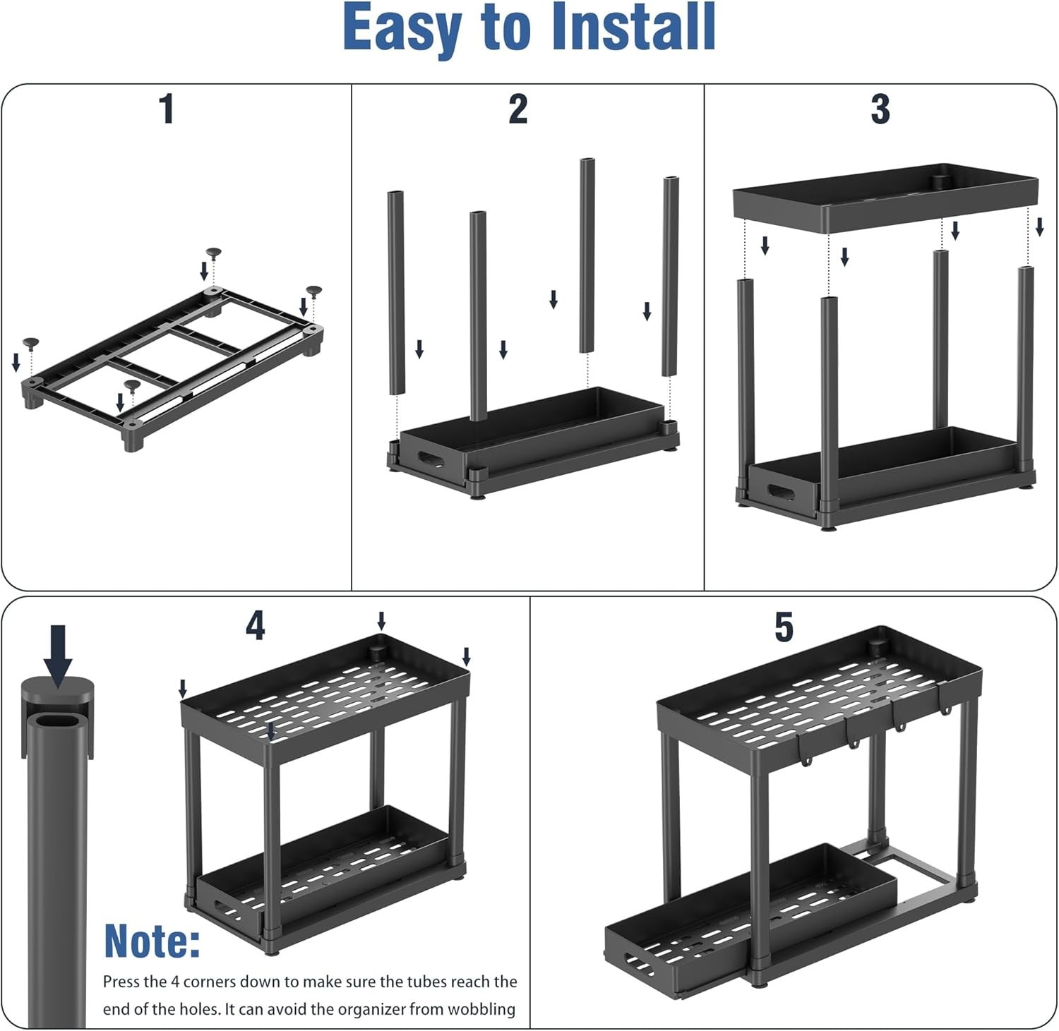 Space-Optimizing 2-Pack Under Sink Organizers with Smooth Dual-Pull Design