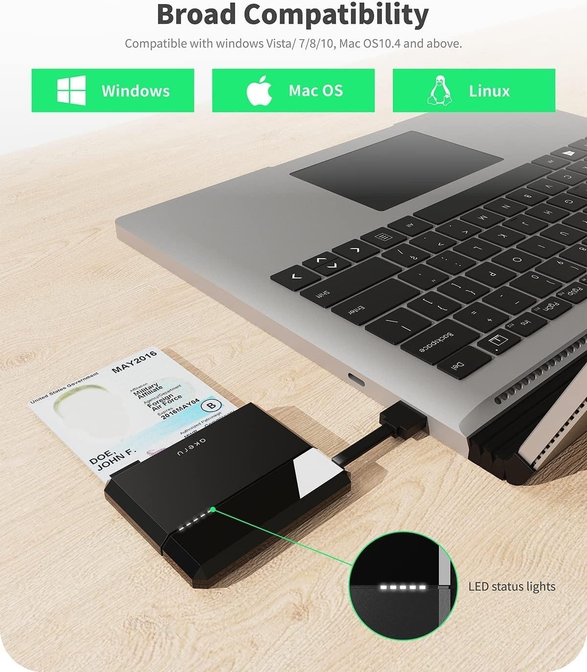 Portable CAC Card Reader: Universal Smart Card Reader for Mac & Windows